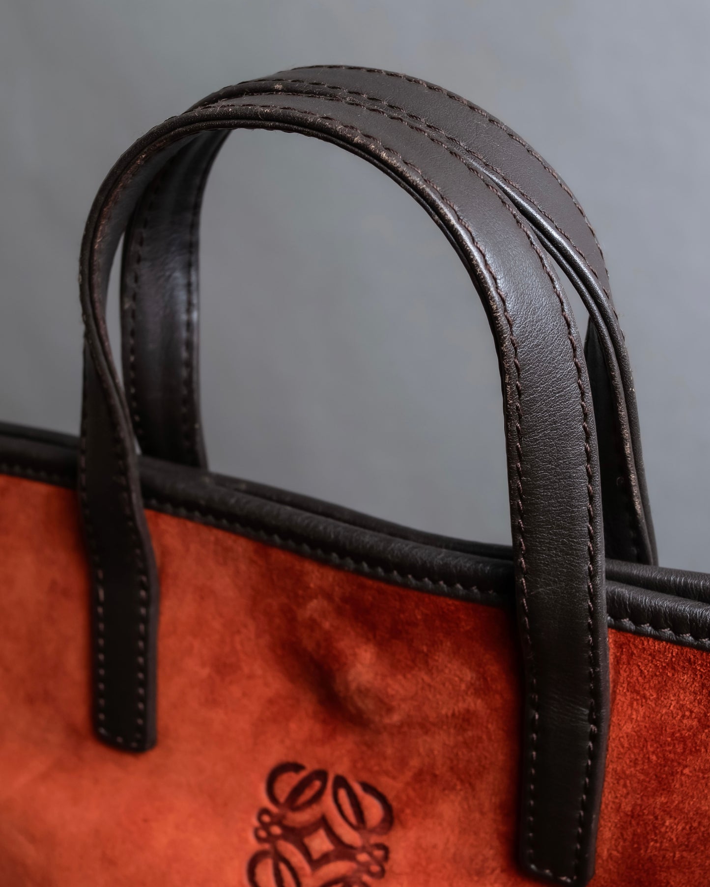 "LOEWE" Anagram logo engraved suede leather tote bag