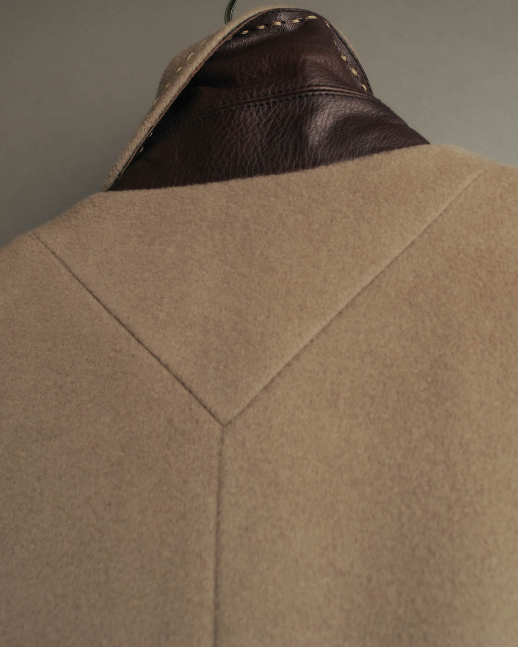 -SPECIAL- "FENDI" 90's-00's Cashmere blend long coat with leather contrast