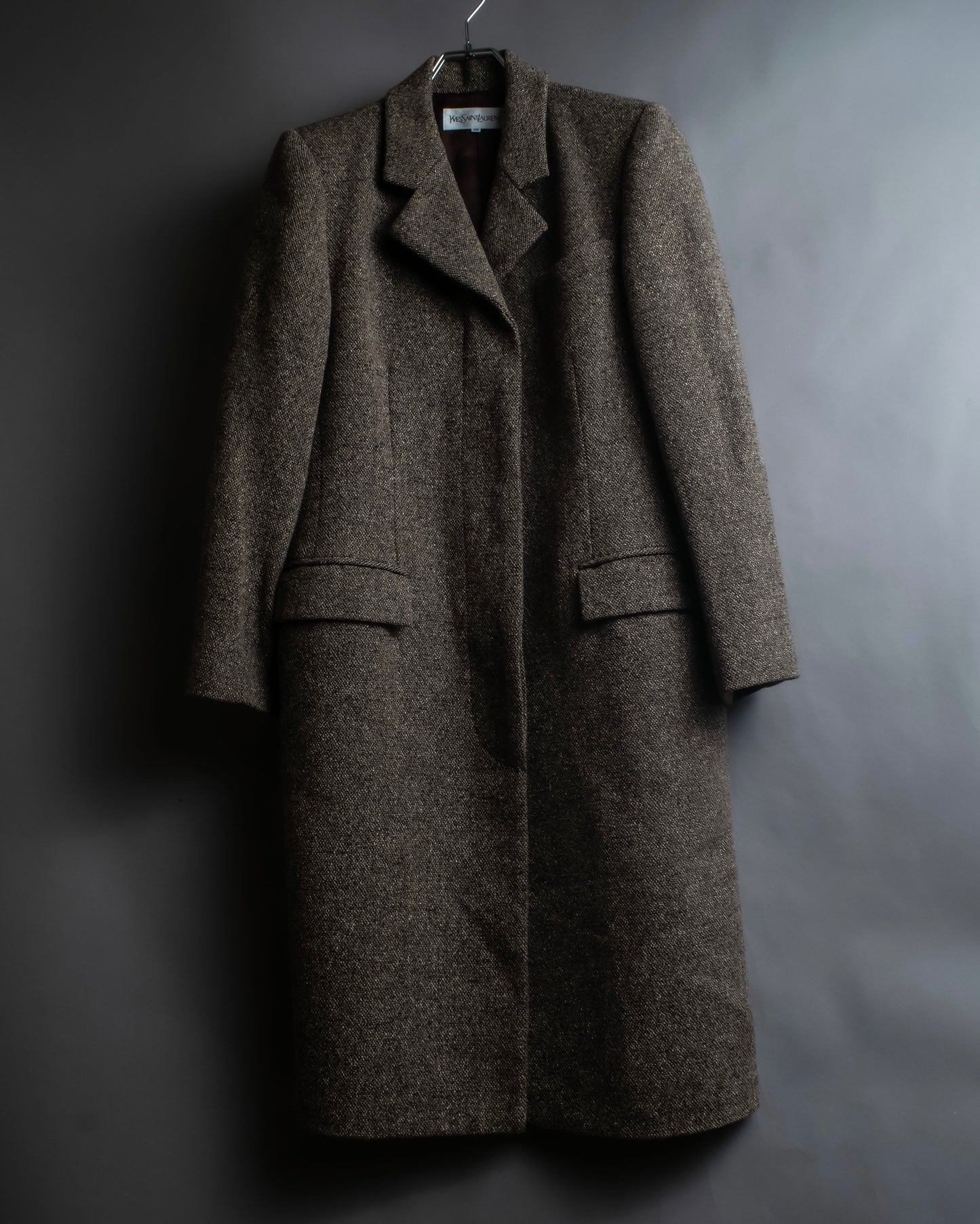 "Yves Saint Laurent Rive Gauche"
Fly front tweed chester coat