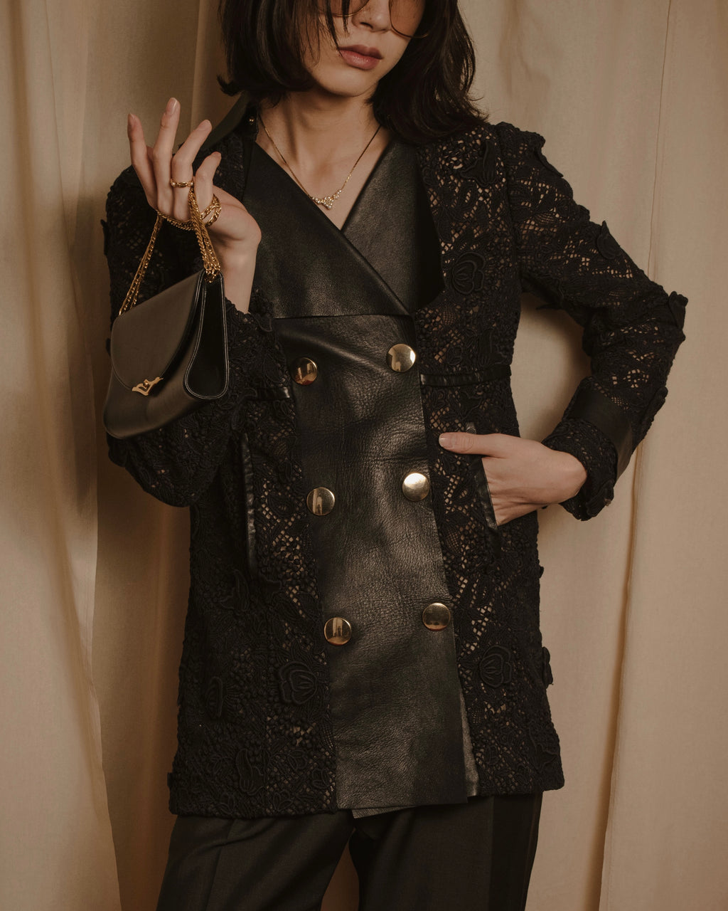 –SPECIAL– "VALENTINO"
Early 2010s lace and leather double-breasted jacket