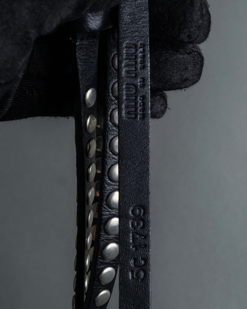 "MIU MIU" Silver metal stud design leather narrow belt