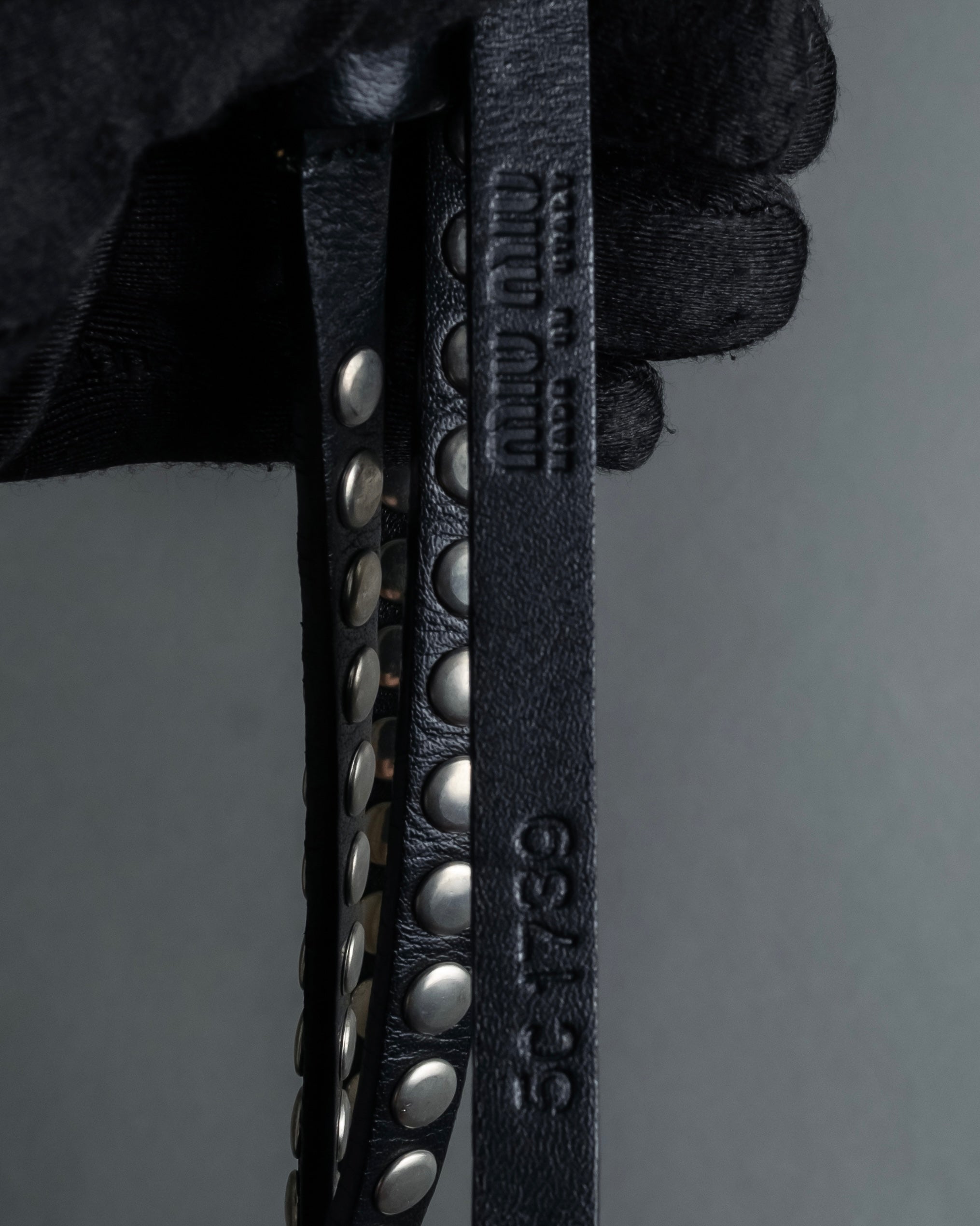 "MIU MIU" Silver metal stud design leather narrow belt