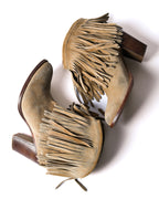 VINTAGE/ Fringe Detailed Suede High Heal Boots