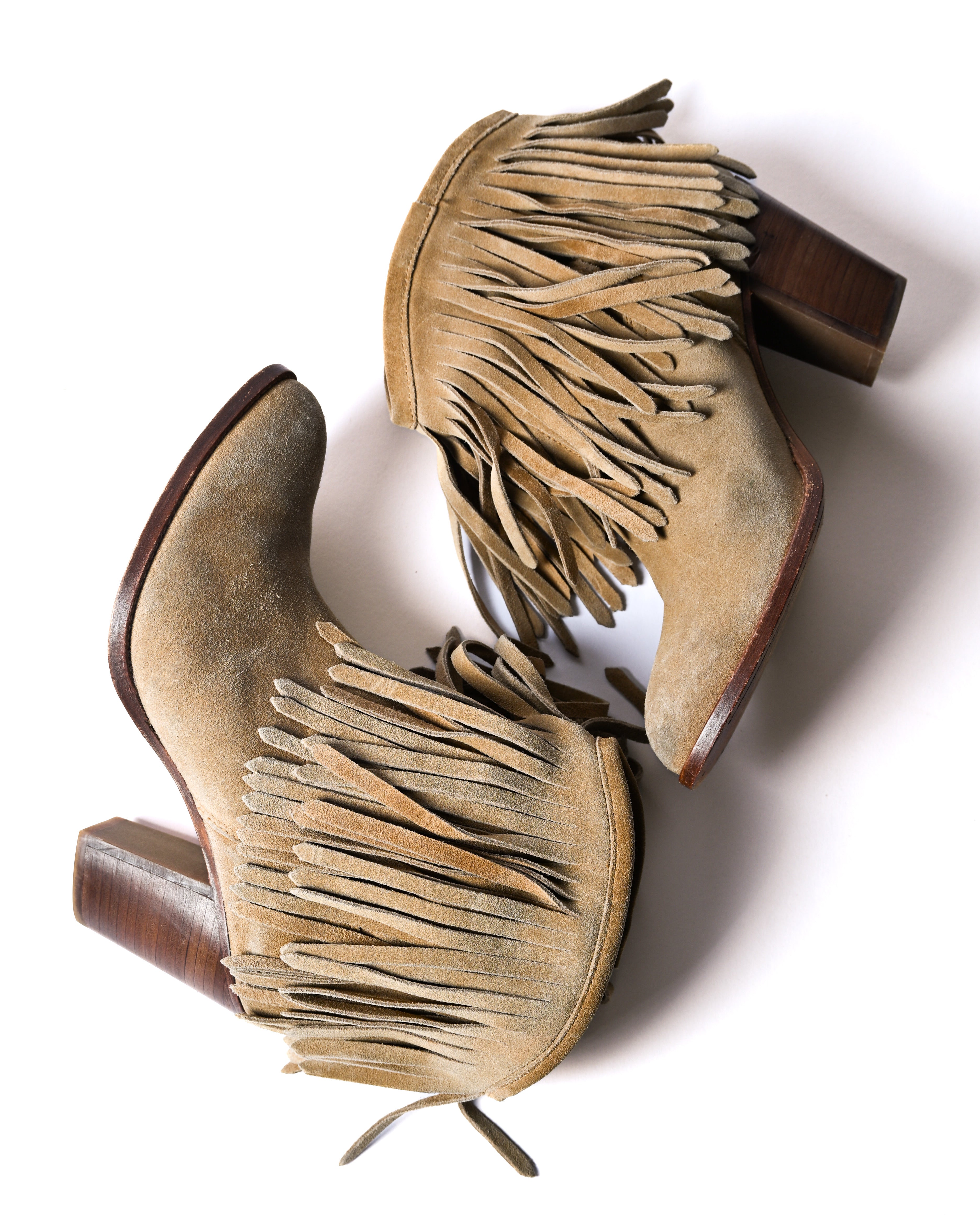 VINTAGE/ Fringe Detailed Suede High Heal Boots