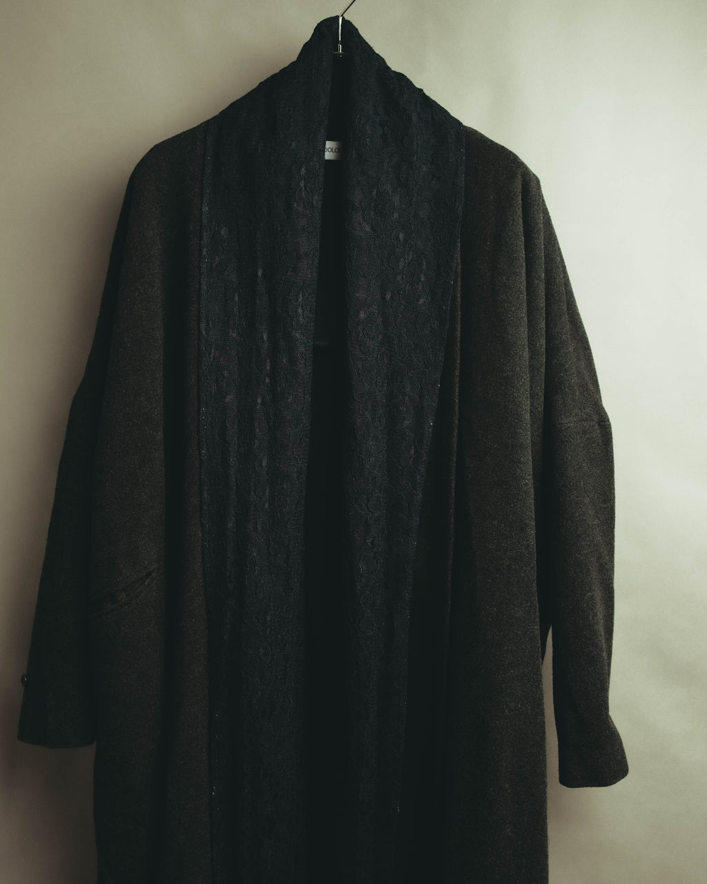 –SPECIAL– “DOLCE & GABBANA” 90’s Lace-trimmed shawl-collar wool robe coat