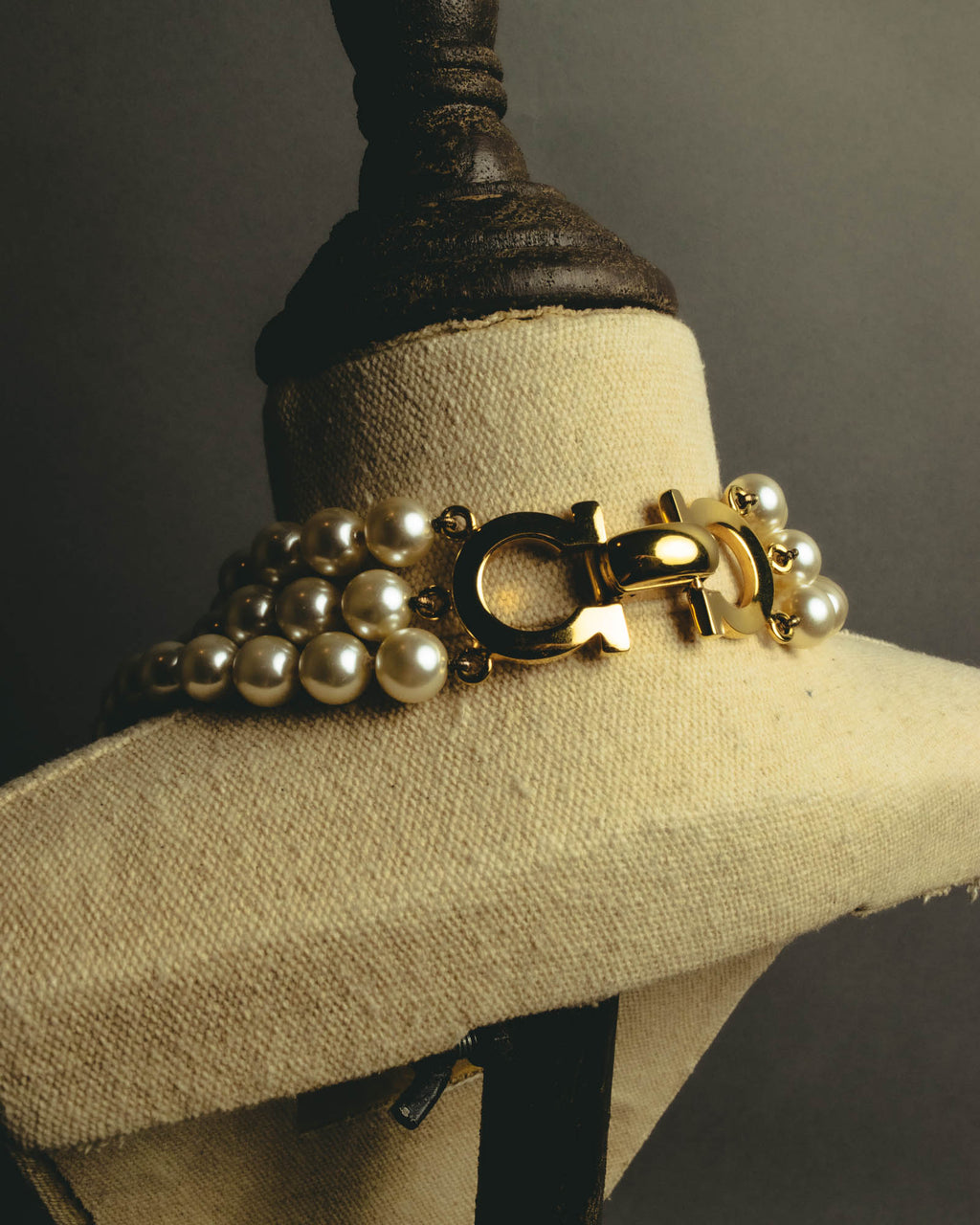 "Salvatore Ferragamo" 80's-90's Gancini three-strand pearl-style necklace