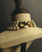 "Salvatore Ferragamo" 80's-90's Gancini three-strand pearl-style necklace