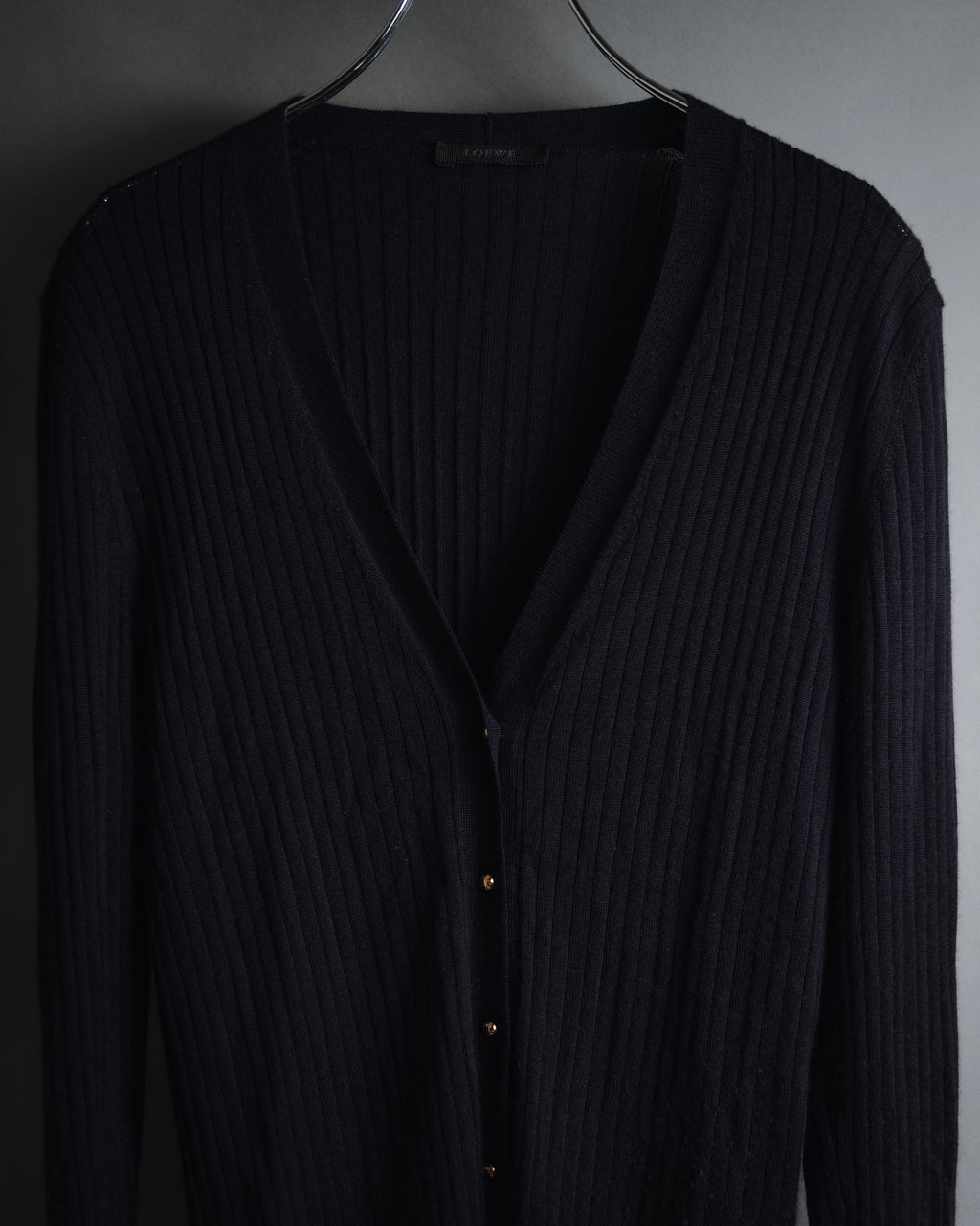"LOEWE" Fine-Ribbed Button-Front Knit Cardigan