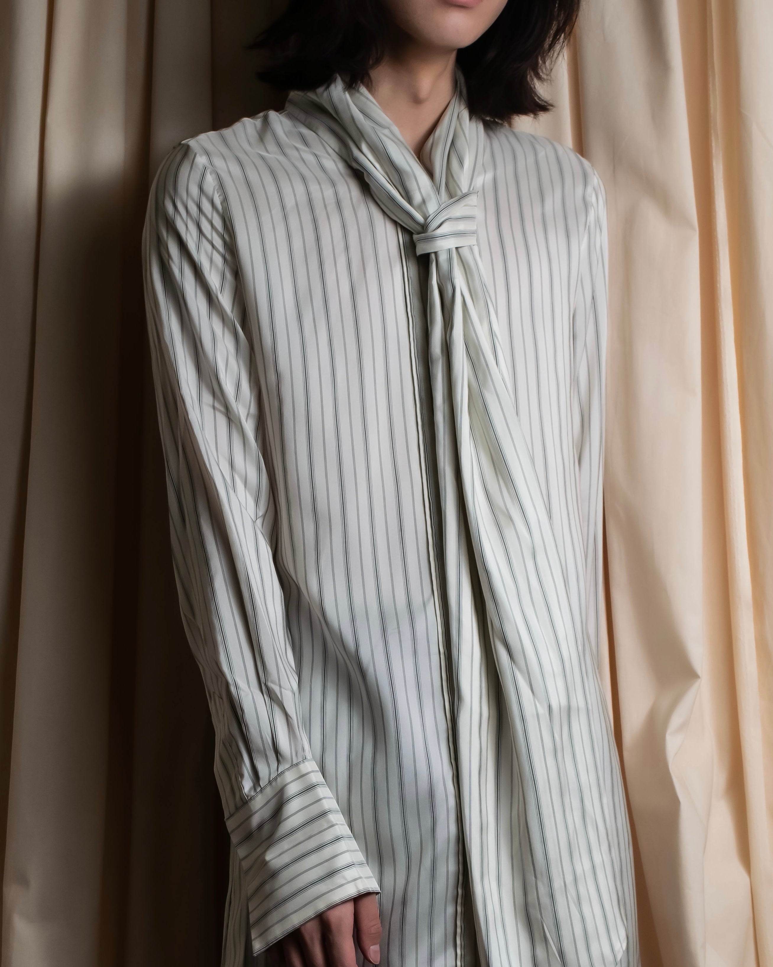 "MAISON MARGIELA" 16SS bowtie design striped long shirt