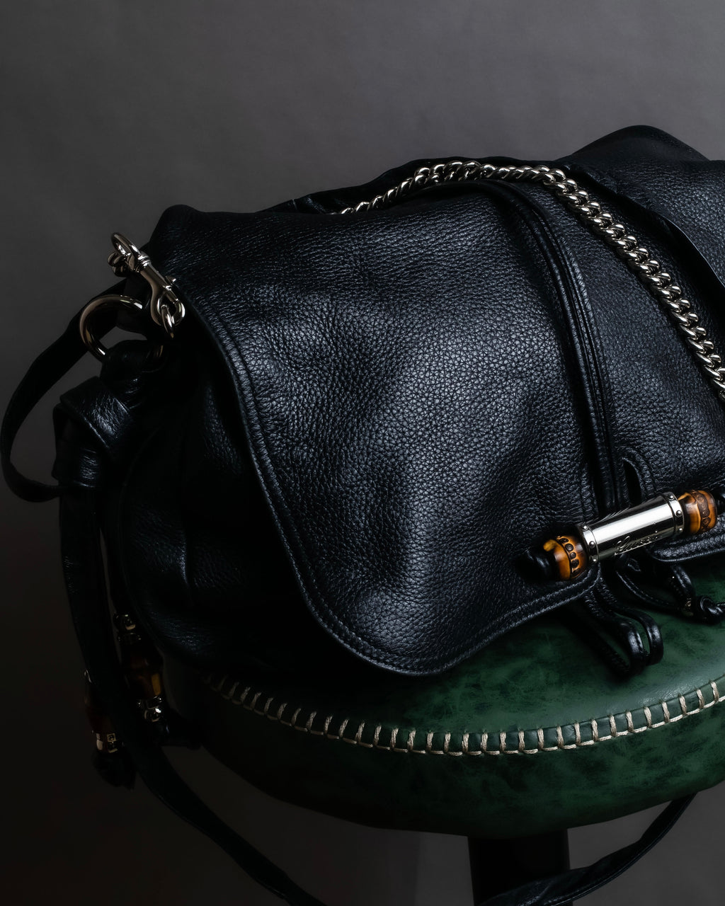 "GUCCI" Bamboo design combination chain shoulder leather bag