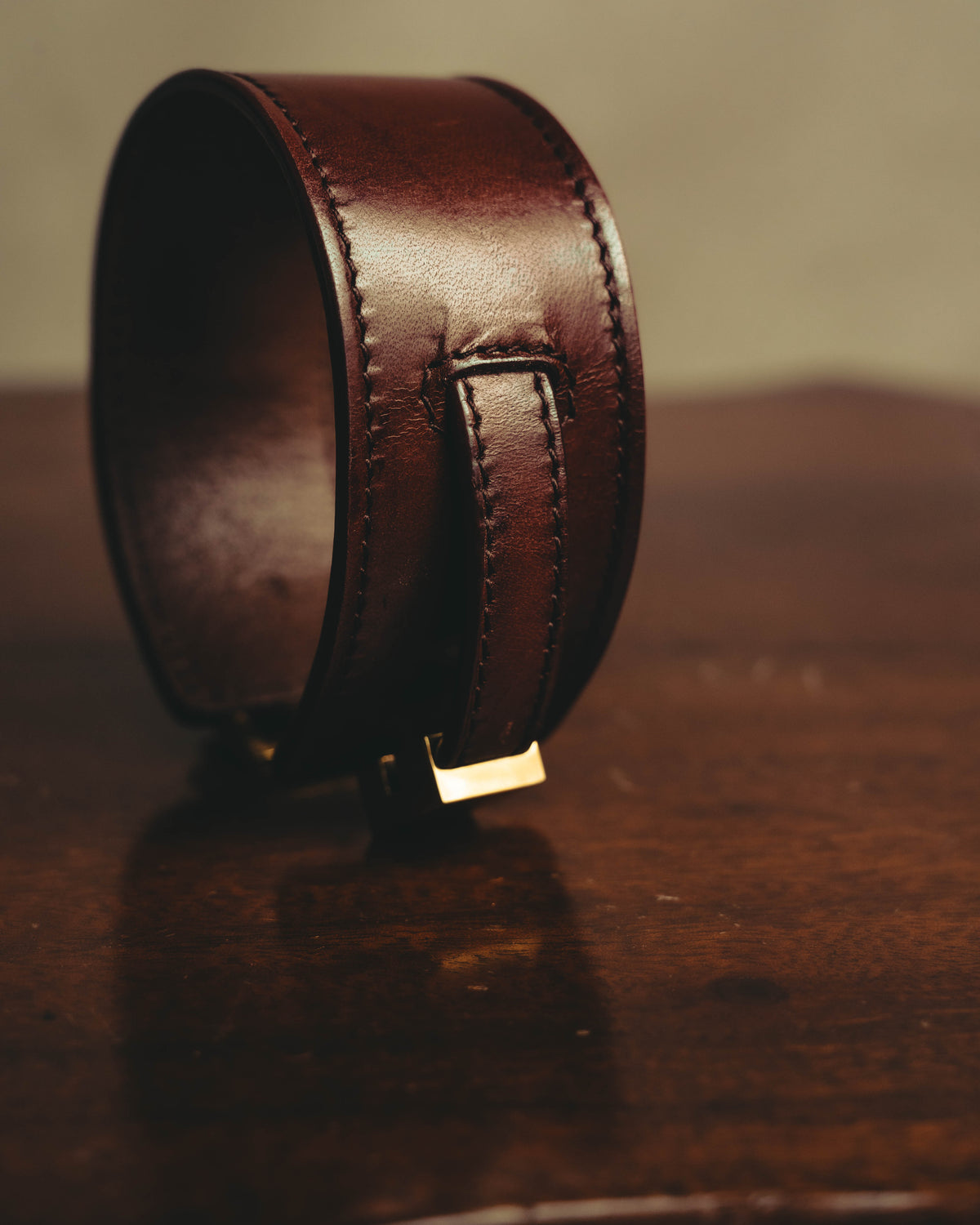 –SPECIAL– "Saint Laurent" 10's Burgundy leather wide cuff bracelet with antique gold buckle