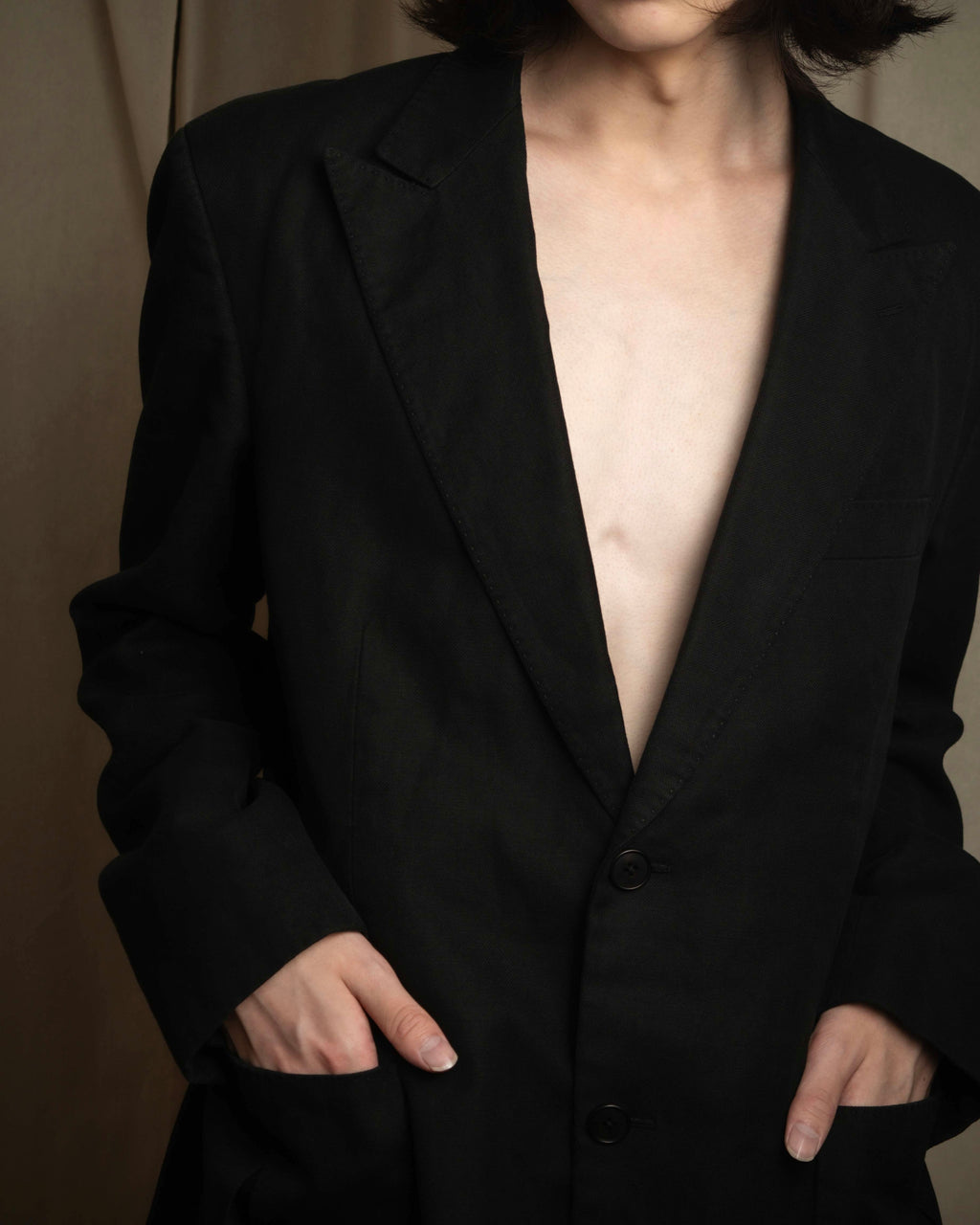 "HERMES" 90's Elegantly relaxed cotton linen tailored jacket