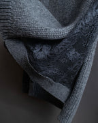 "VALENTINO" Floral lace cable knit docking design pullover