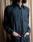 "HERMES" 90's Military detail linen long shirt dress