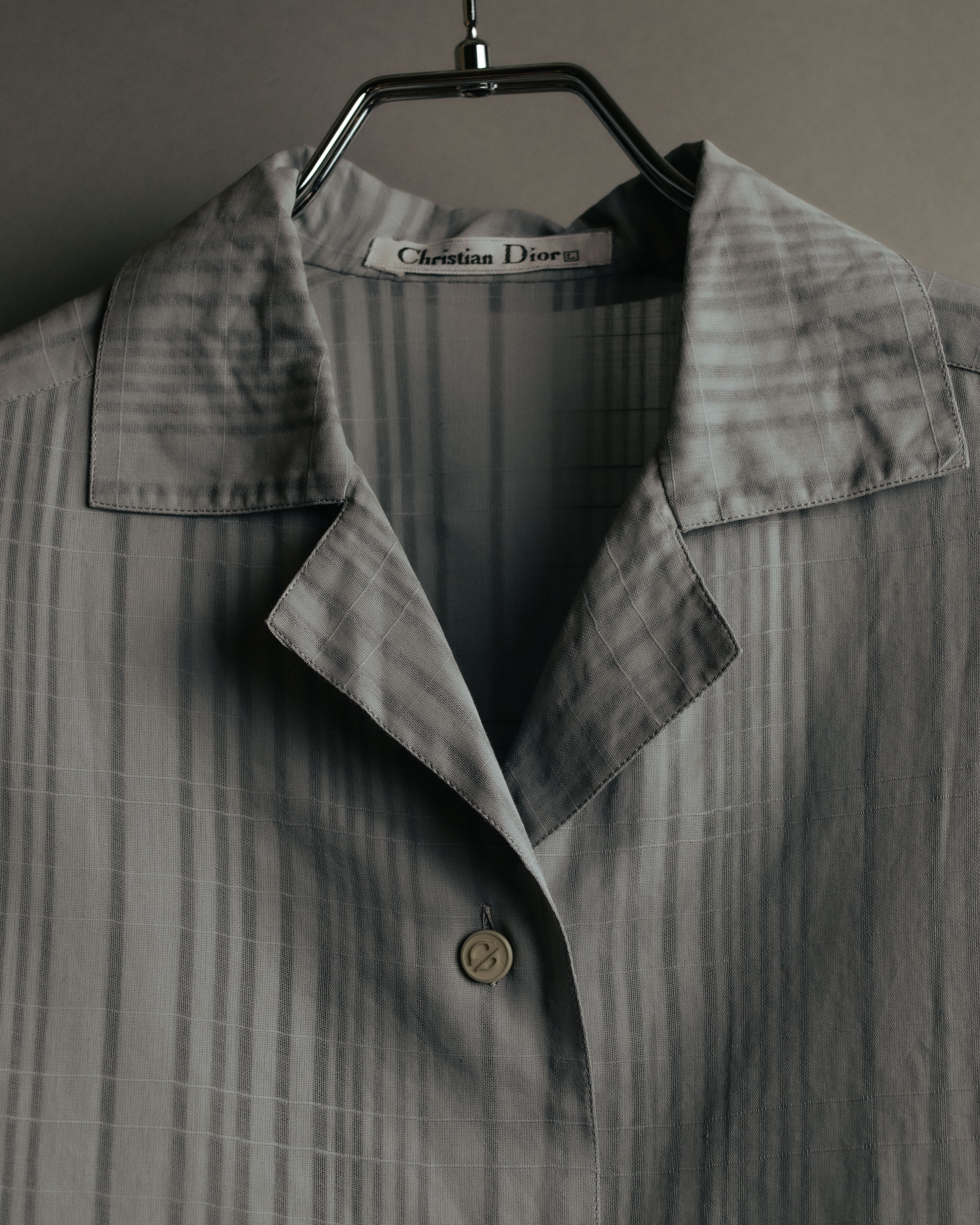 “Christian Dior” 80’s-90’s Sheer check open collar shirt