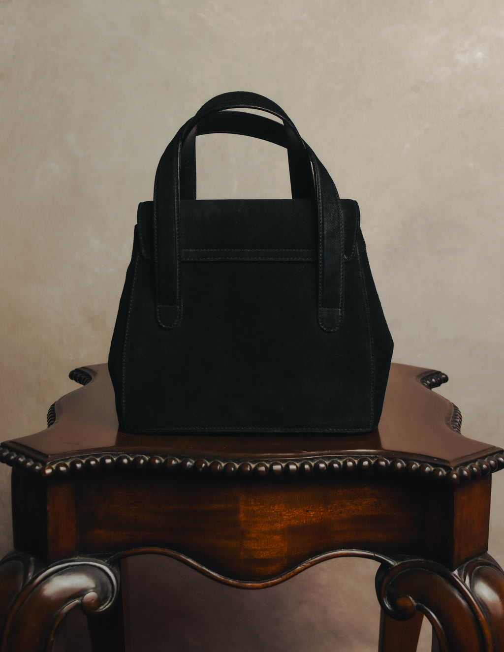 "Salvatore Ferragamo" 90's Black suede top handle handbag