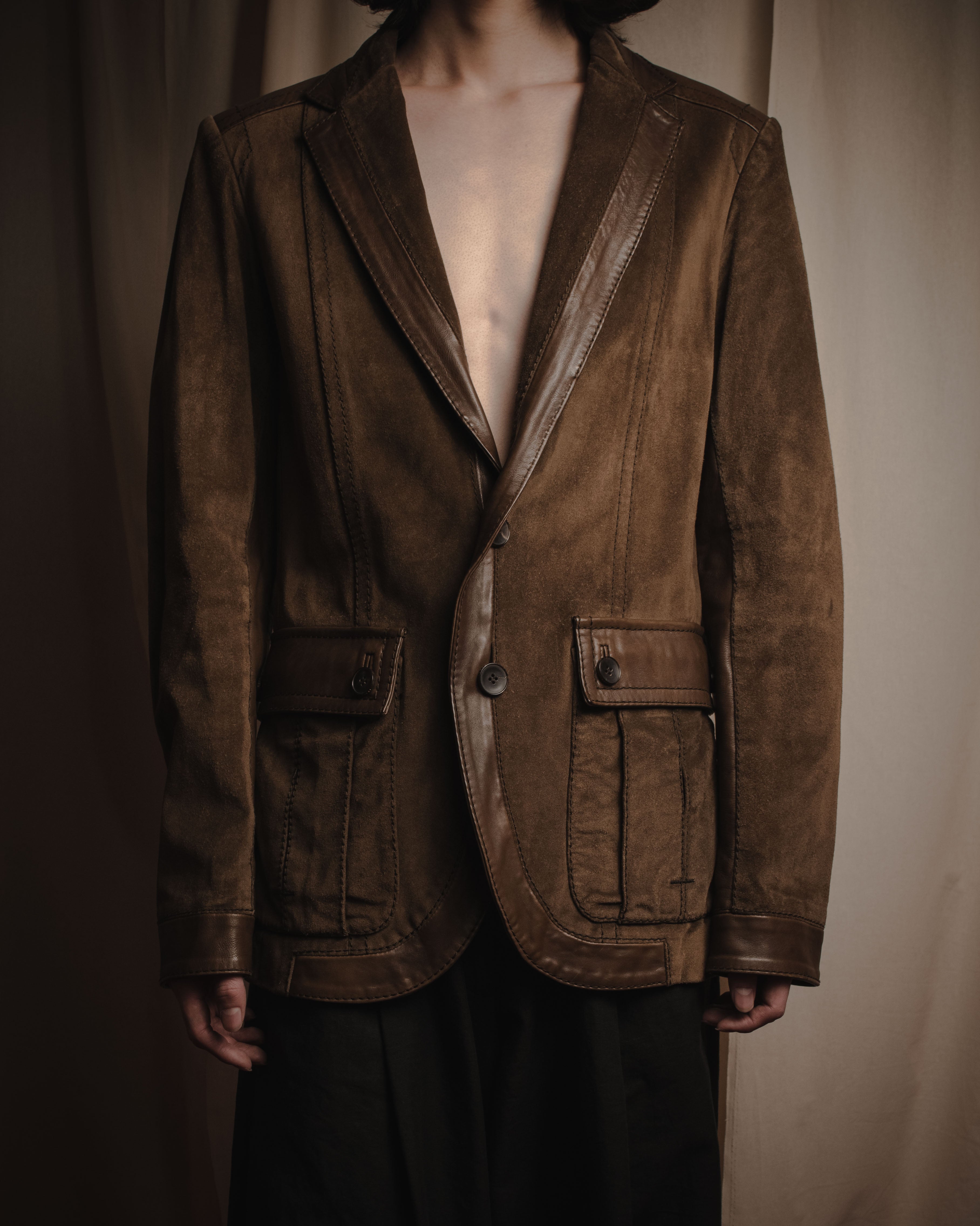 GUCCI ブラウン テーラードジャケット タキシード GUCCI (グッチ) - スエード レザーコンビ テーラードジャケット