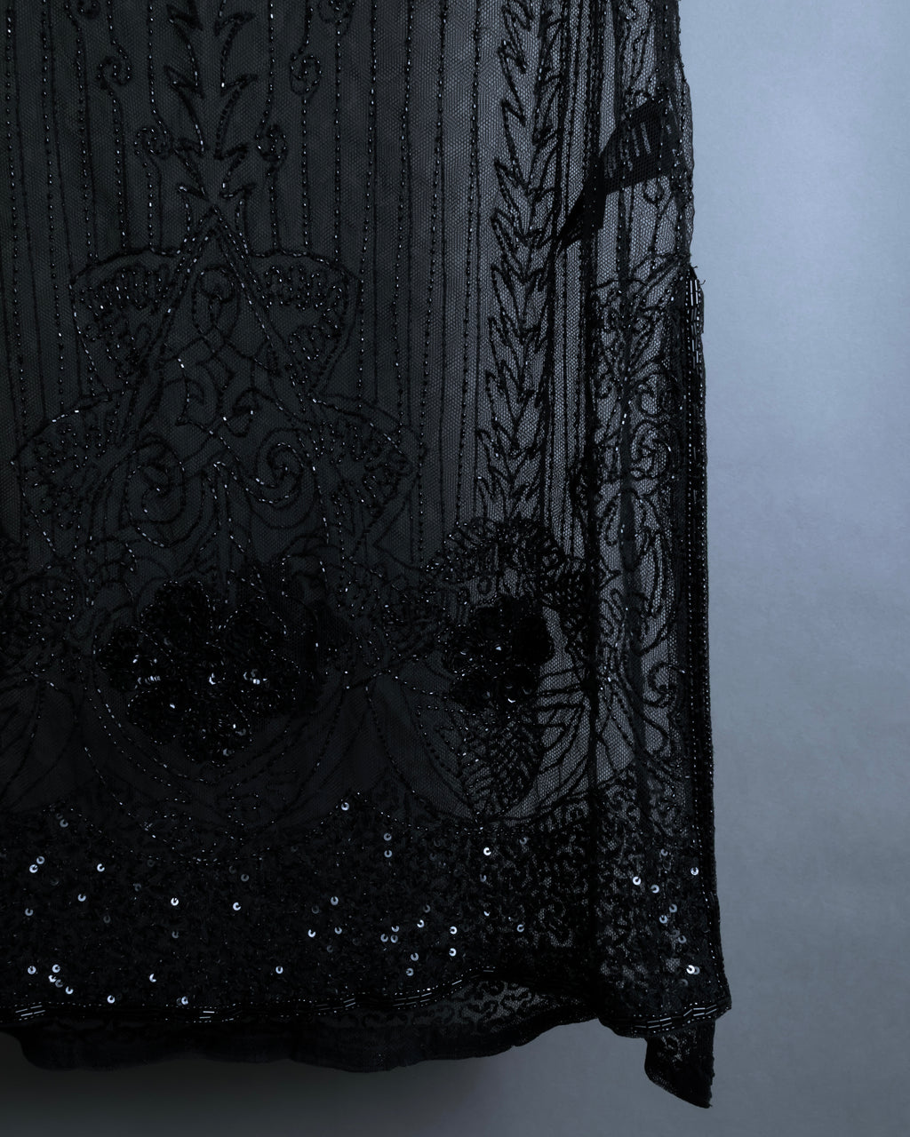 "RRL Ralph Lauren" Sequined beaded plant motif tulle sleeveless dress