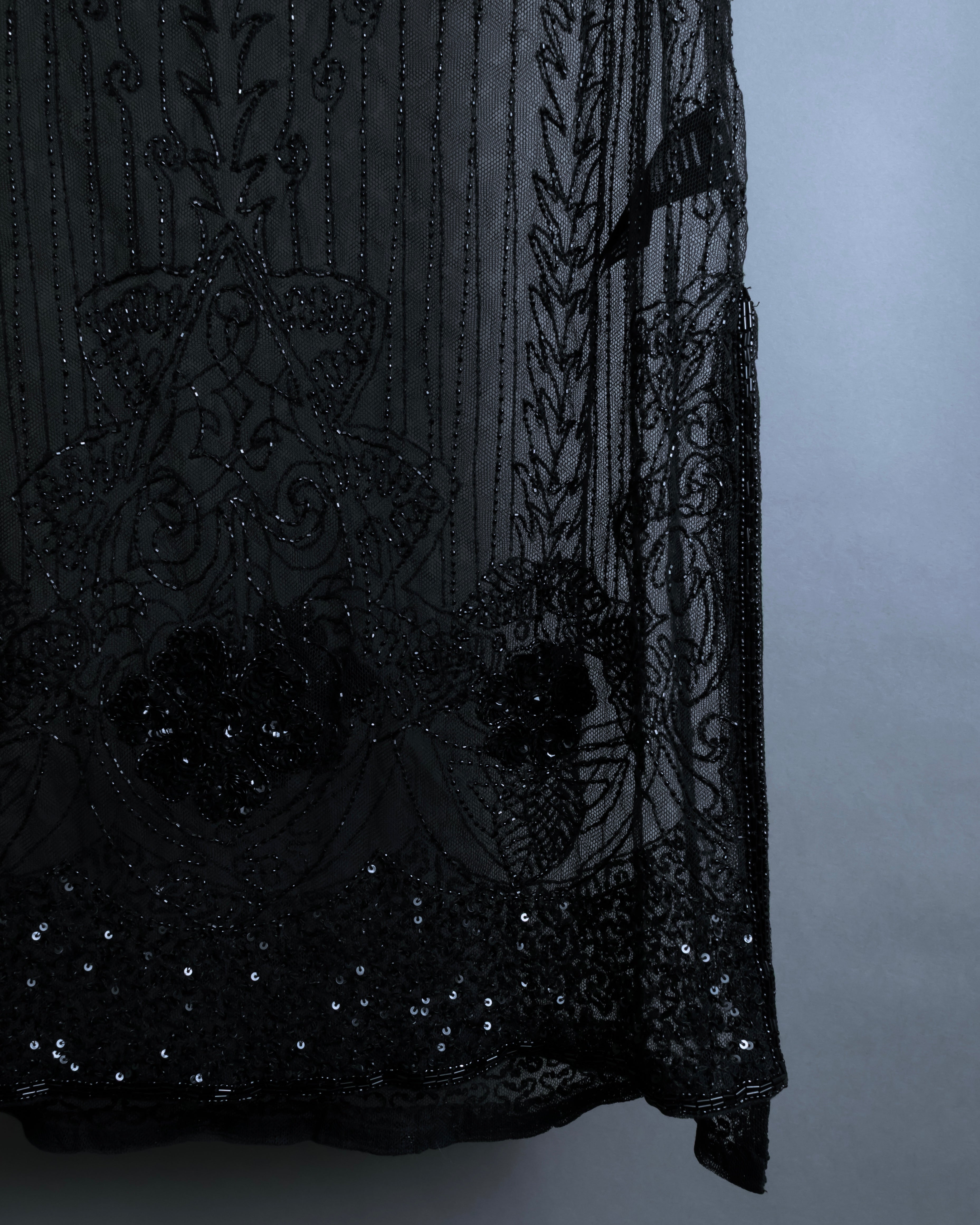 "RRL Ralph Lauren" Sequined beaded plant motif tulle sleeveless dress