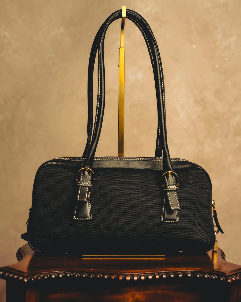 “Salvatore Ferragamo” 90’s-00’s Gancini-detail textured canvas shoulder bag