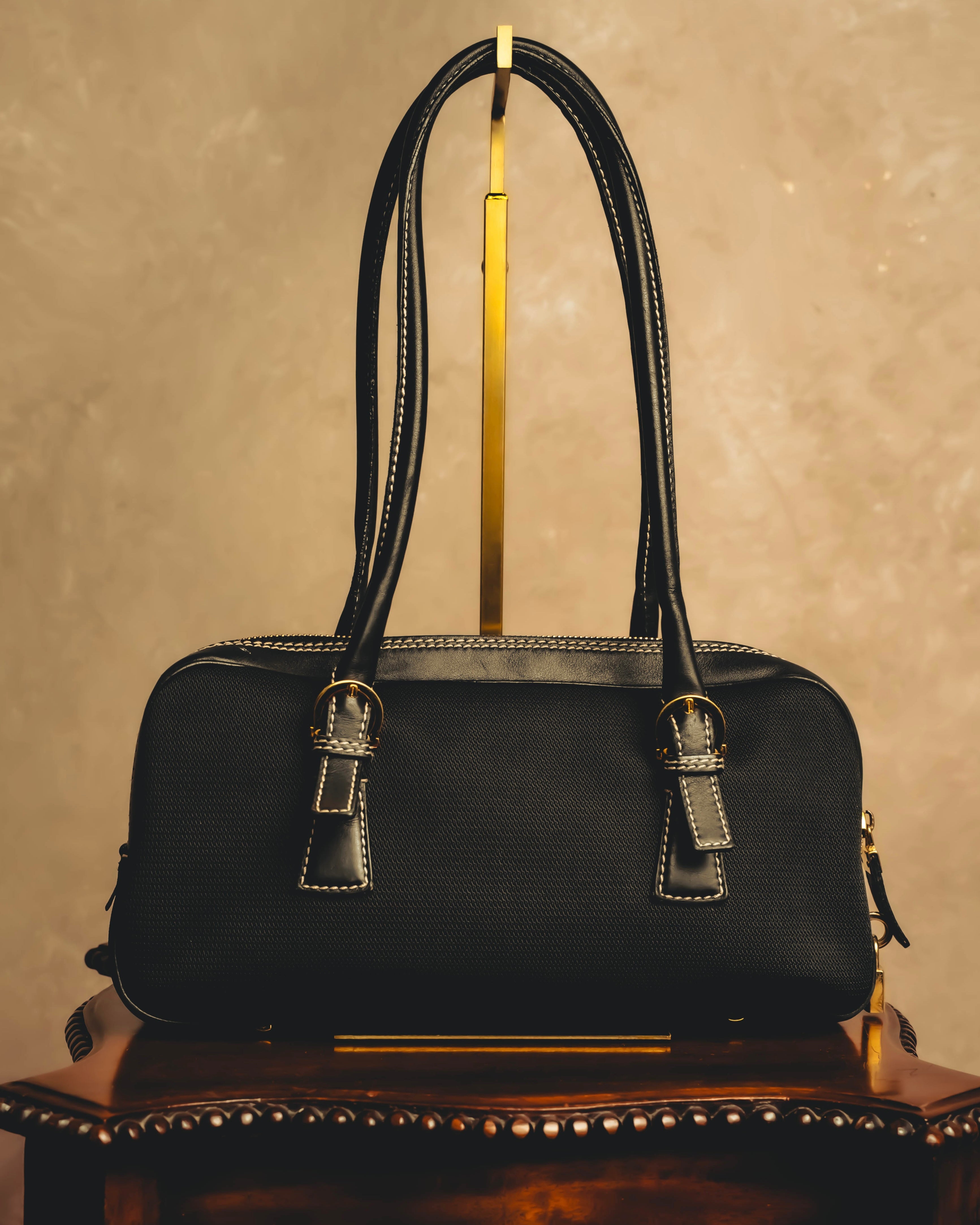 “Salvatore Ferragamo” 90’s-00’s Gancini-detail textured canvas shoulder bag