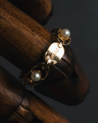 "DIOR" Chain link pearl accents ring