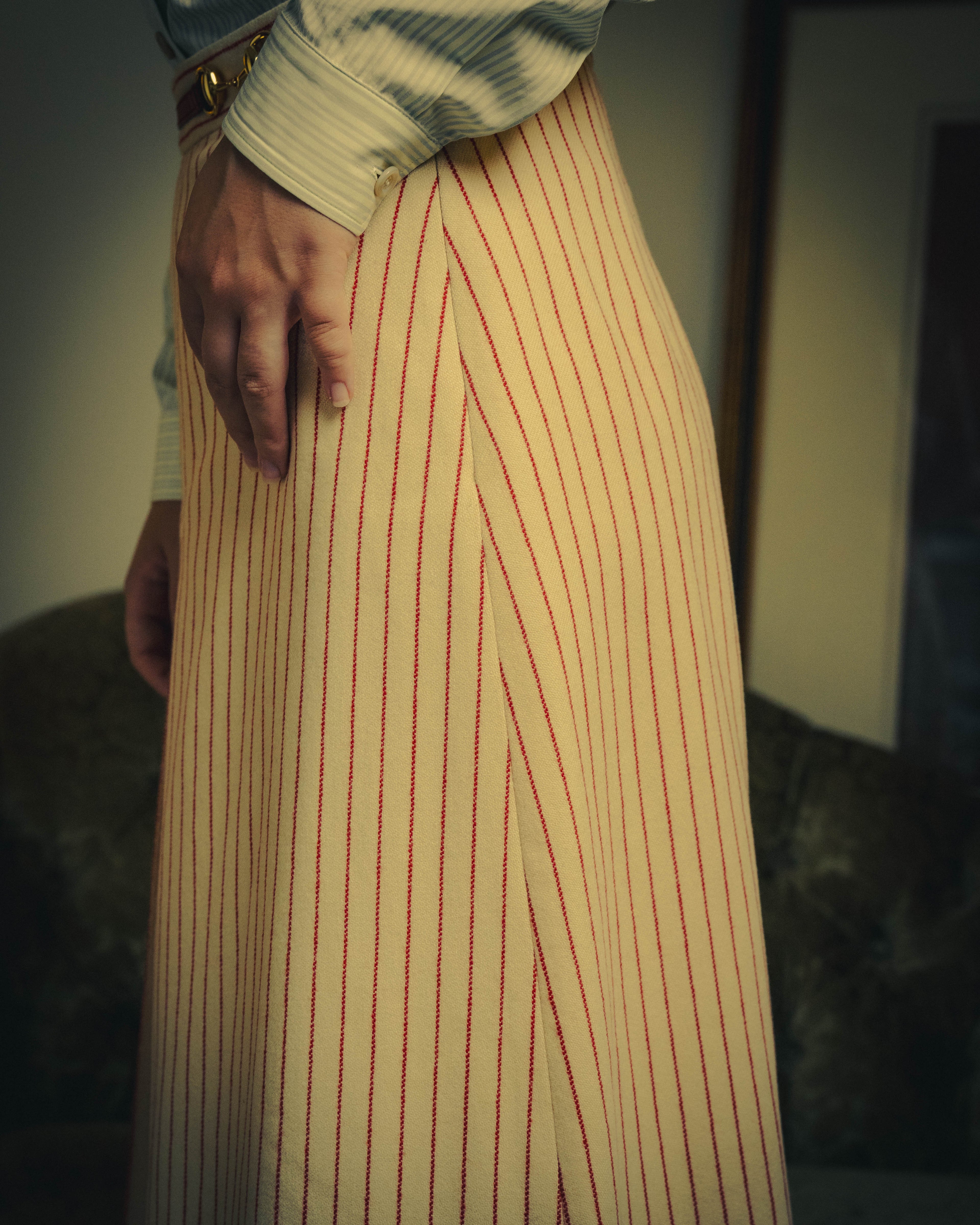 -SPECIAL- “GUCCI” 2015-2022 vintage inspired horsebit striped wool skirt