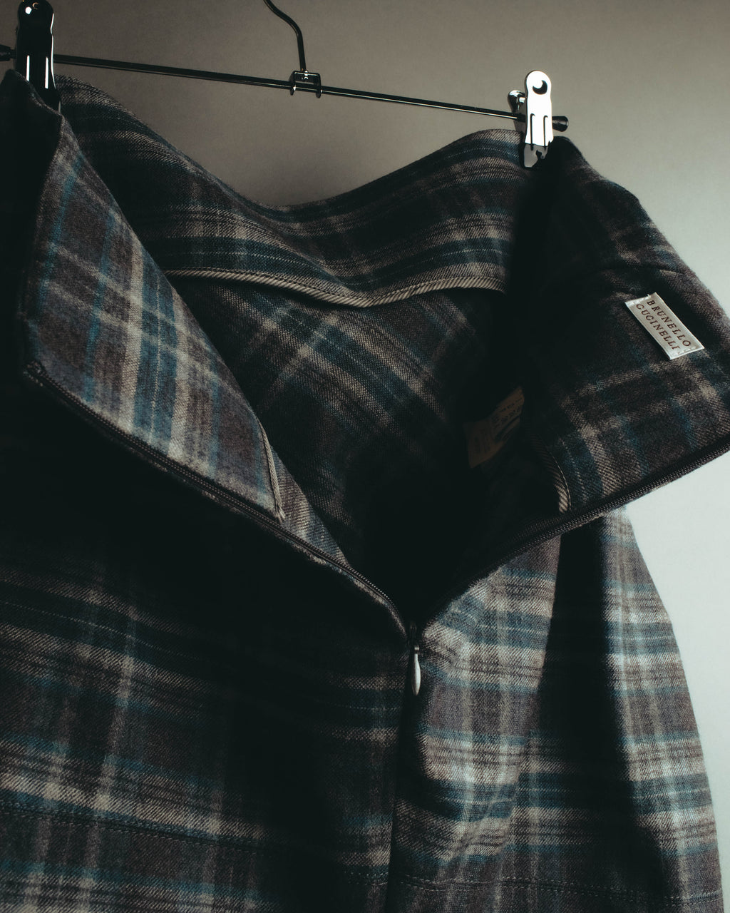 "BRUNELLO CUCINELLI" Late 90's-early 10's Soft wool plaid draped skirt