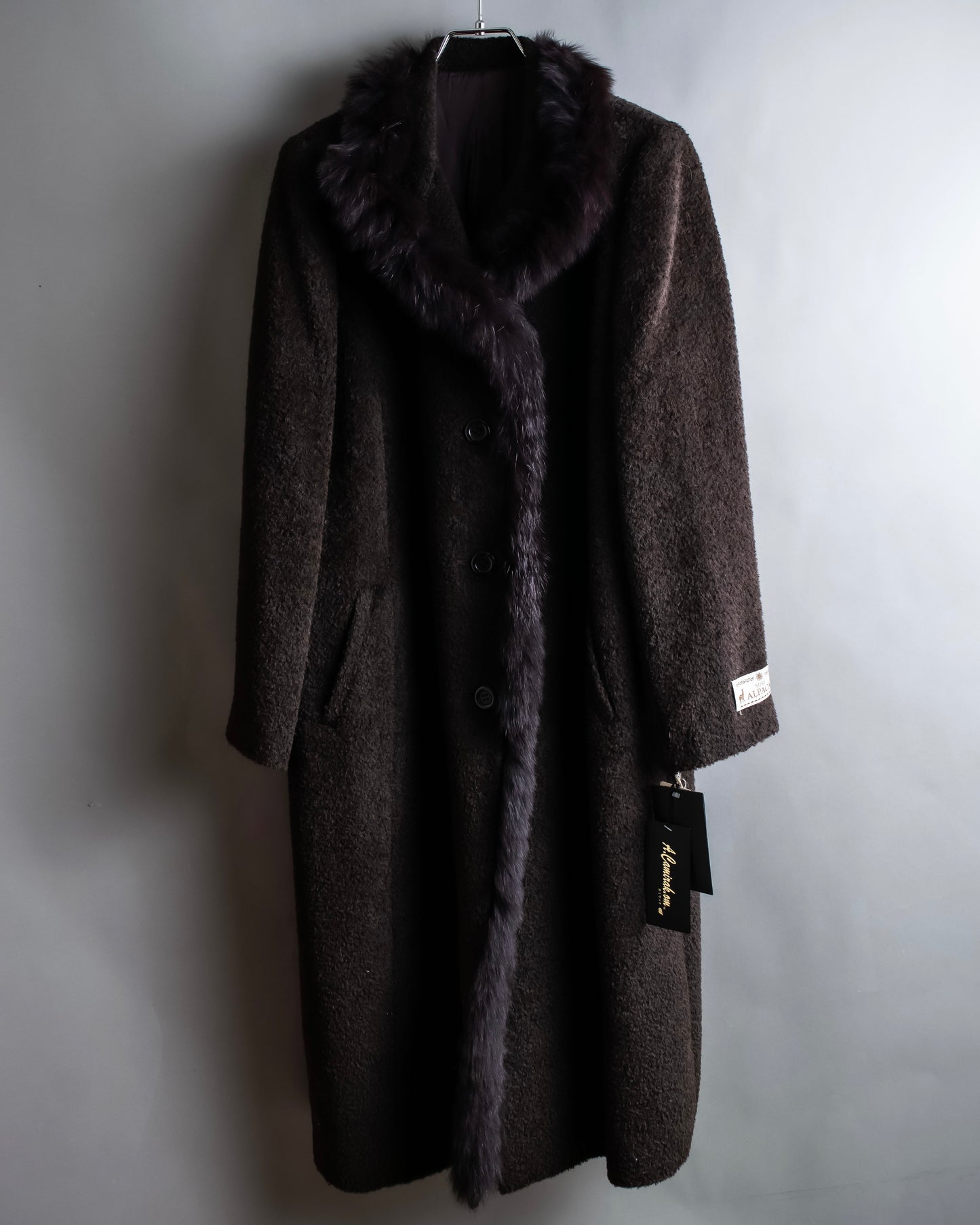 Vintage blue fox fur docking alpaca blend long coat