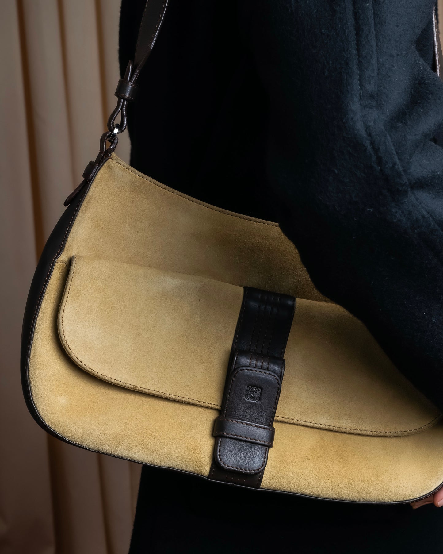 "LOEWE" Anagram logo engraved suede leather tote bag