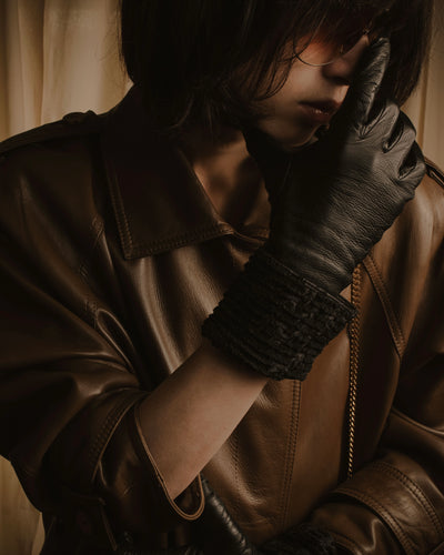 '-SPECIAL- "HERMES" 90's Astrakhan combination leather gloves