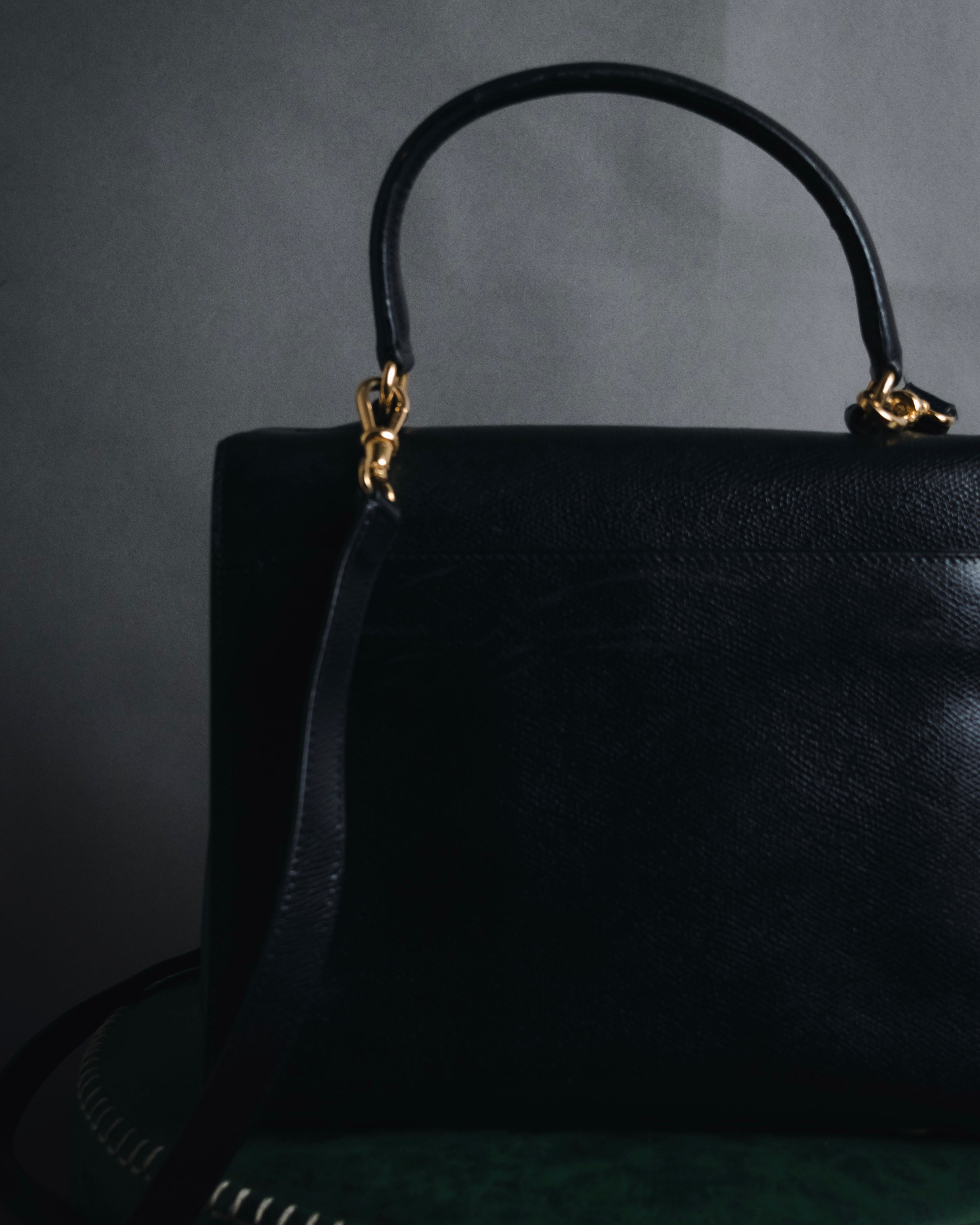 "CELINE" 90’s structured turnlock top handle bag