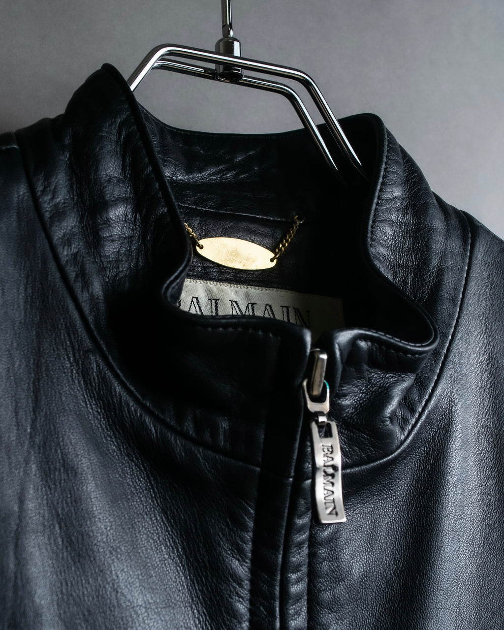 "BALMAIN" Braided detail lamb leather zip-up vest