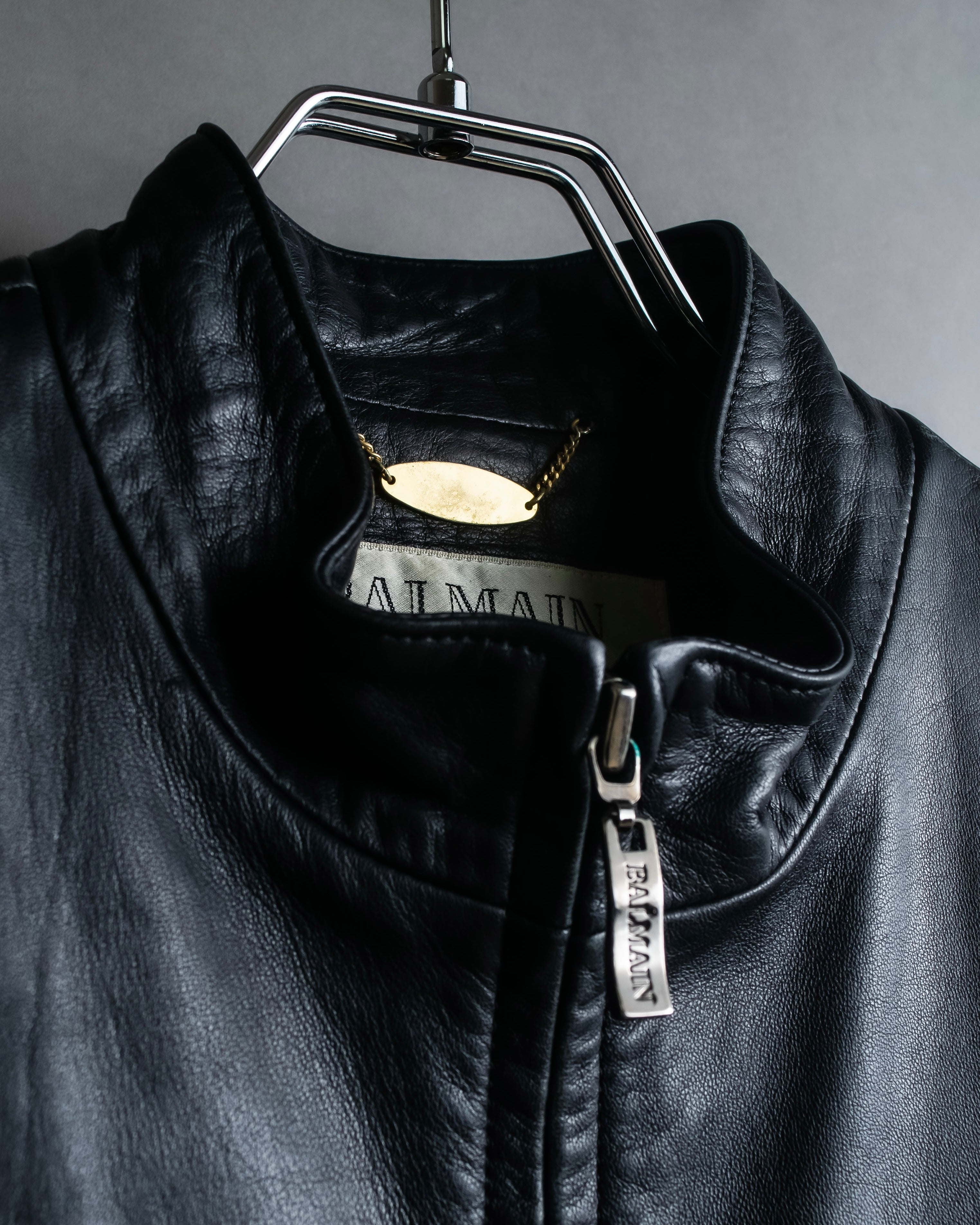 "BALMAIN" Braided detail lamb leather zip-up vest