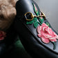 "GUCCI" Rose＆leaf embroidery princetown loafers