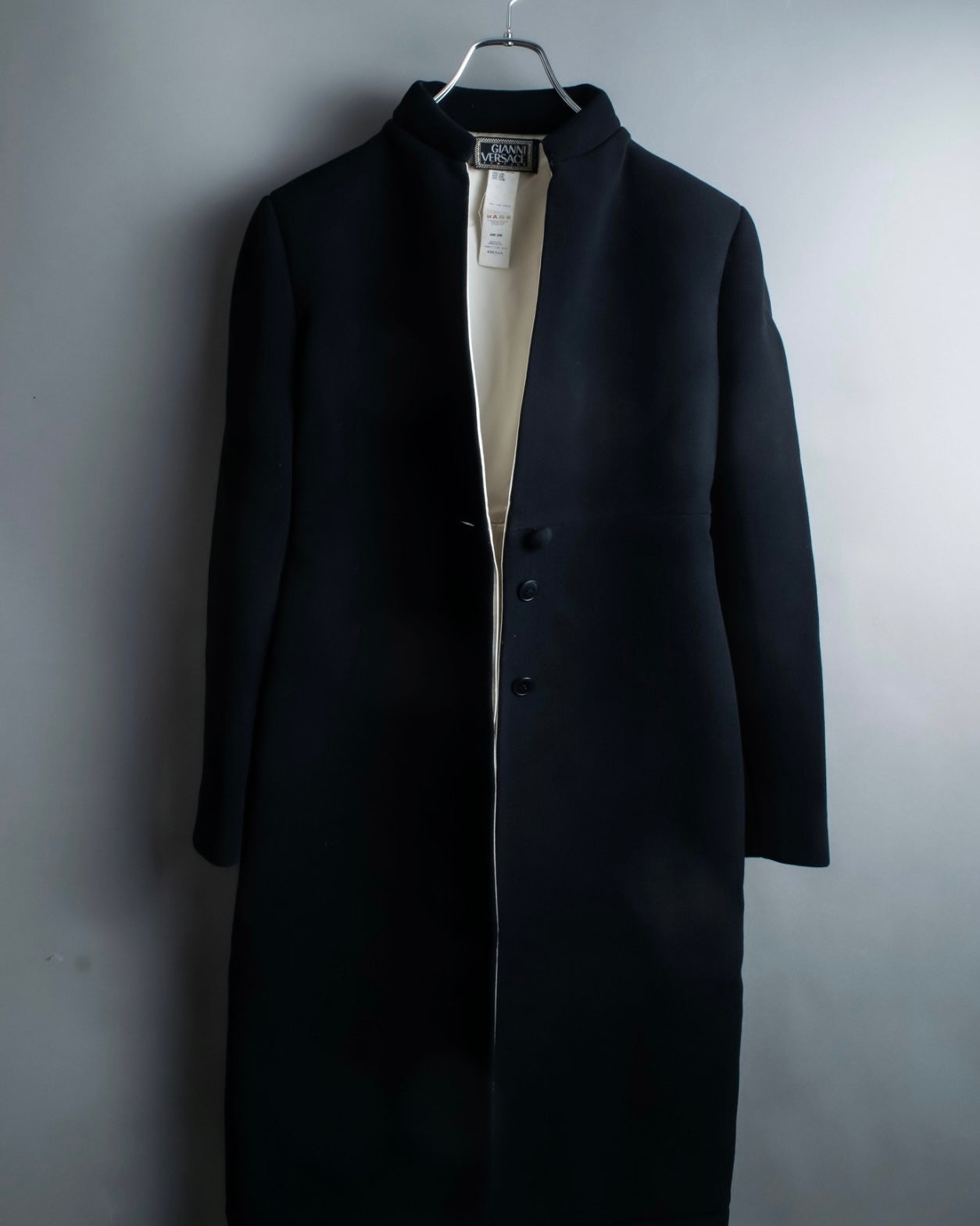 "GIANNI VERSACE couture" Collarless Luxury Wool Long Coat