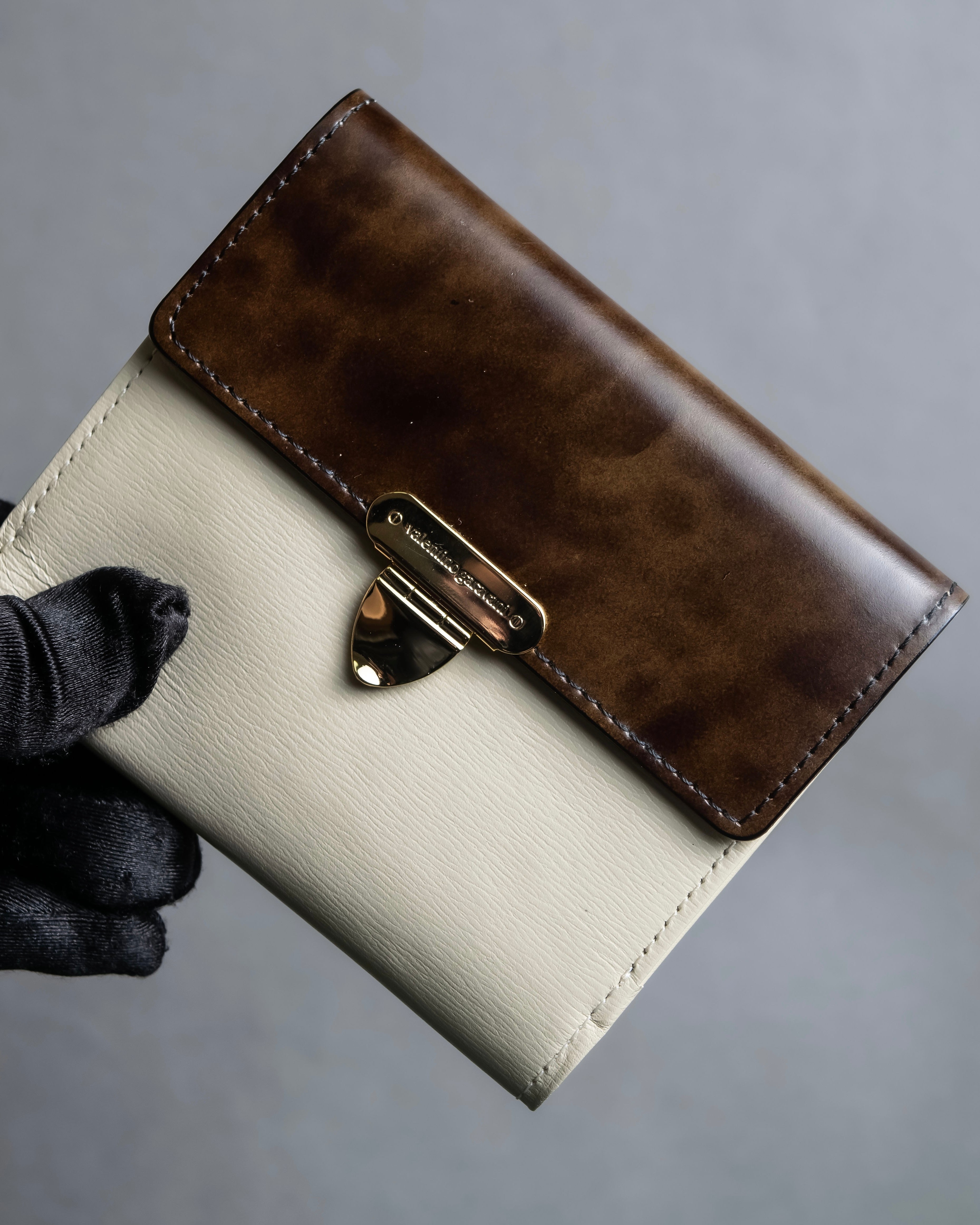 "VALENTINO" Brown & beige combination leather bi-fold wallet