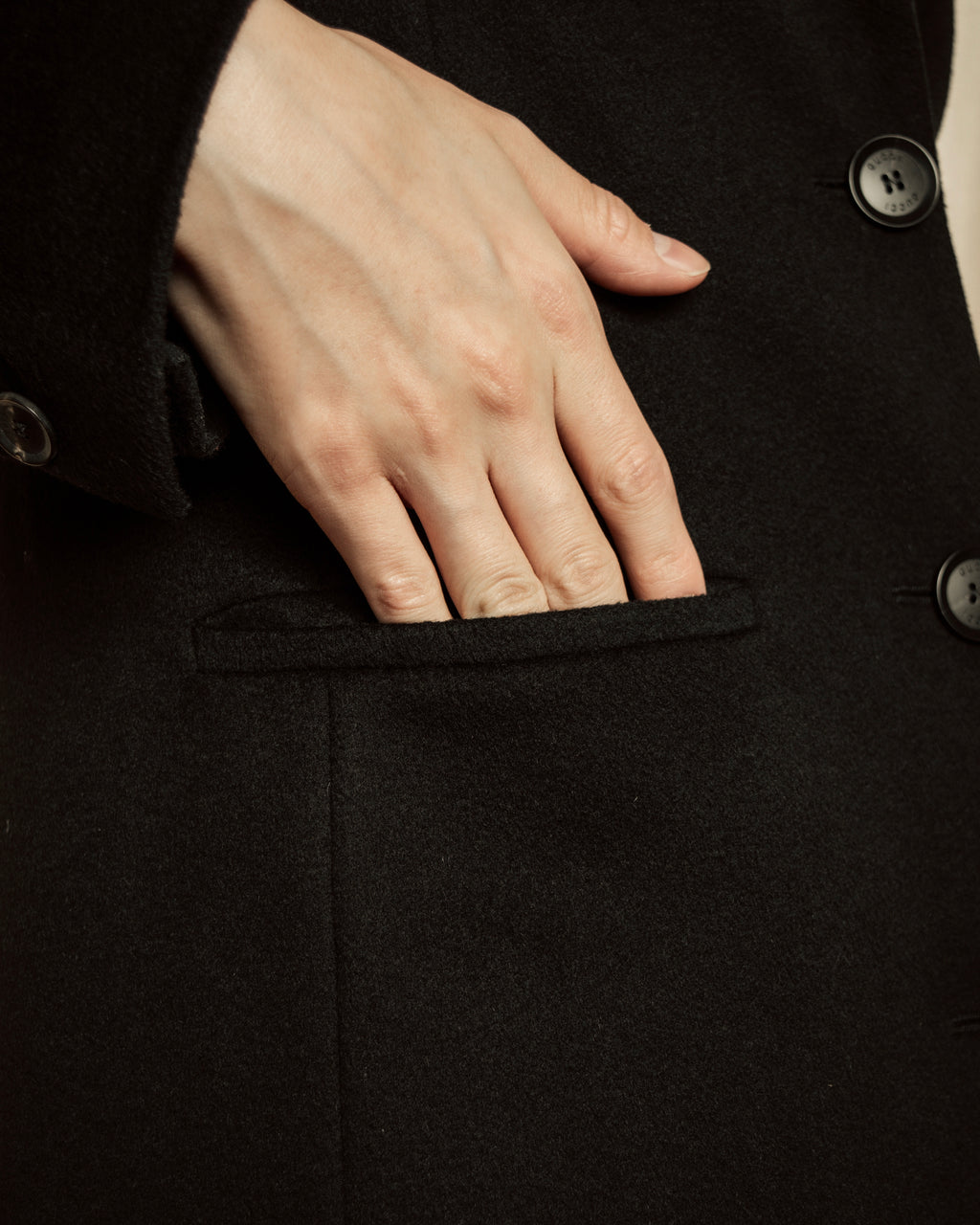 "GUCCI" Michele period solid black wool tailored coat
