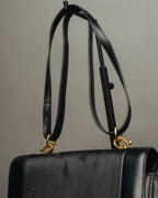 -SPECIAL- “HERMÈS” 80’s-90’s Camargue black leather and canvas shoulder bag