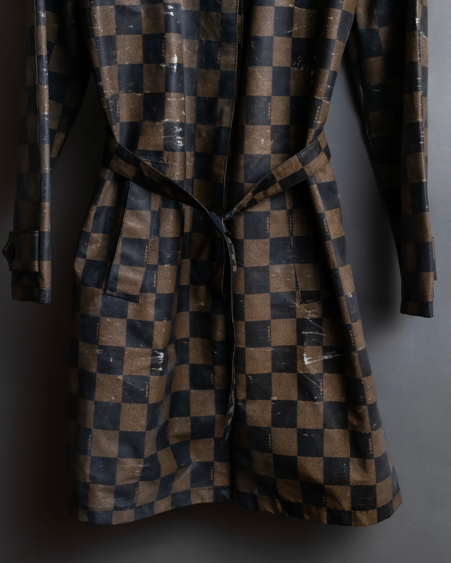 "FENDI" Pecan checkered belted mid length coat