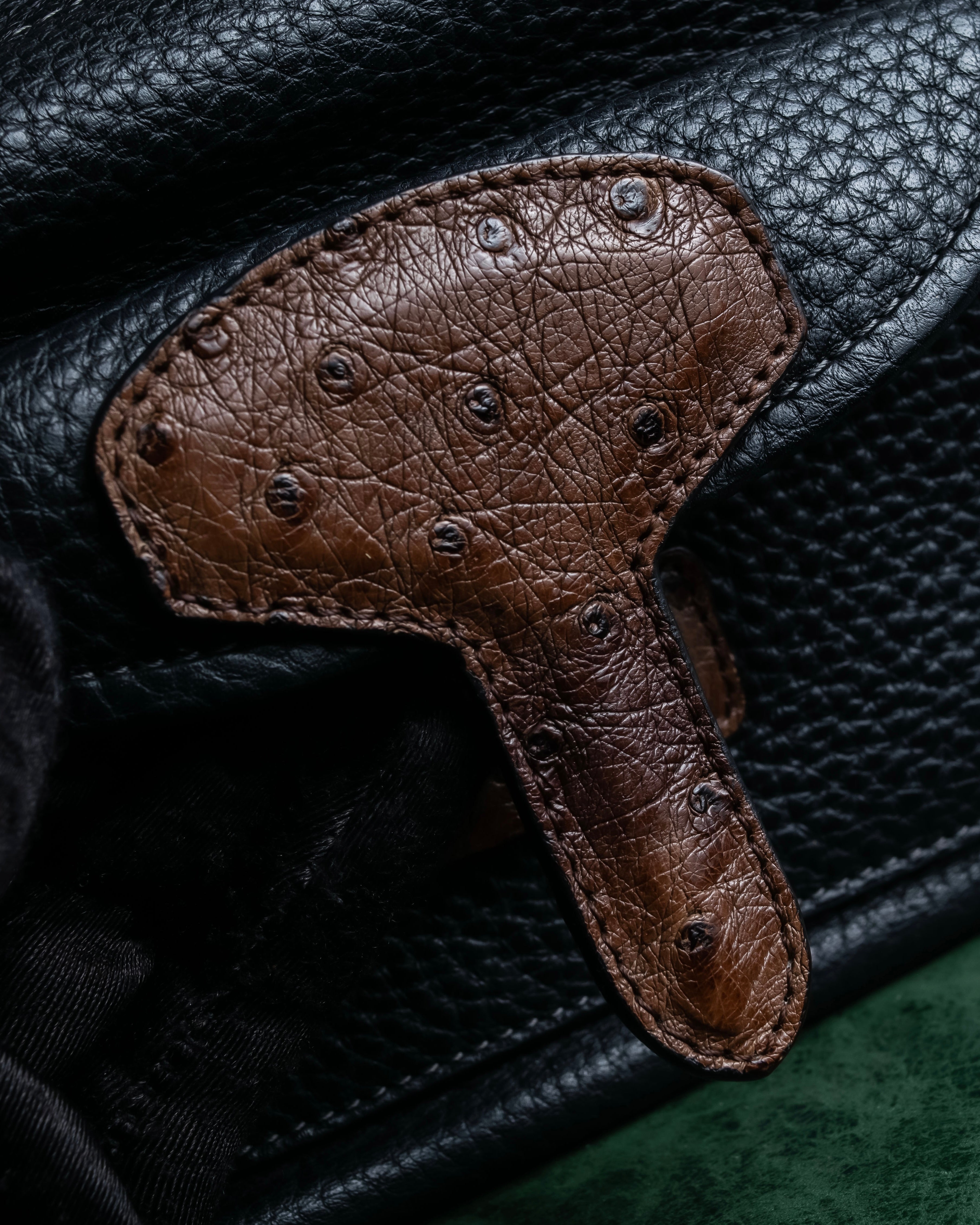 "LOEWE" Flap pocket design ostrich leather bag