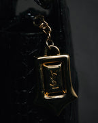 "YVES SAINT LAURENT" 90’s crocodile embossed lace up handbag