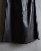 "HARVEY LOGAN" Diagonal cut design lamb leather flare skirt