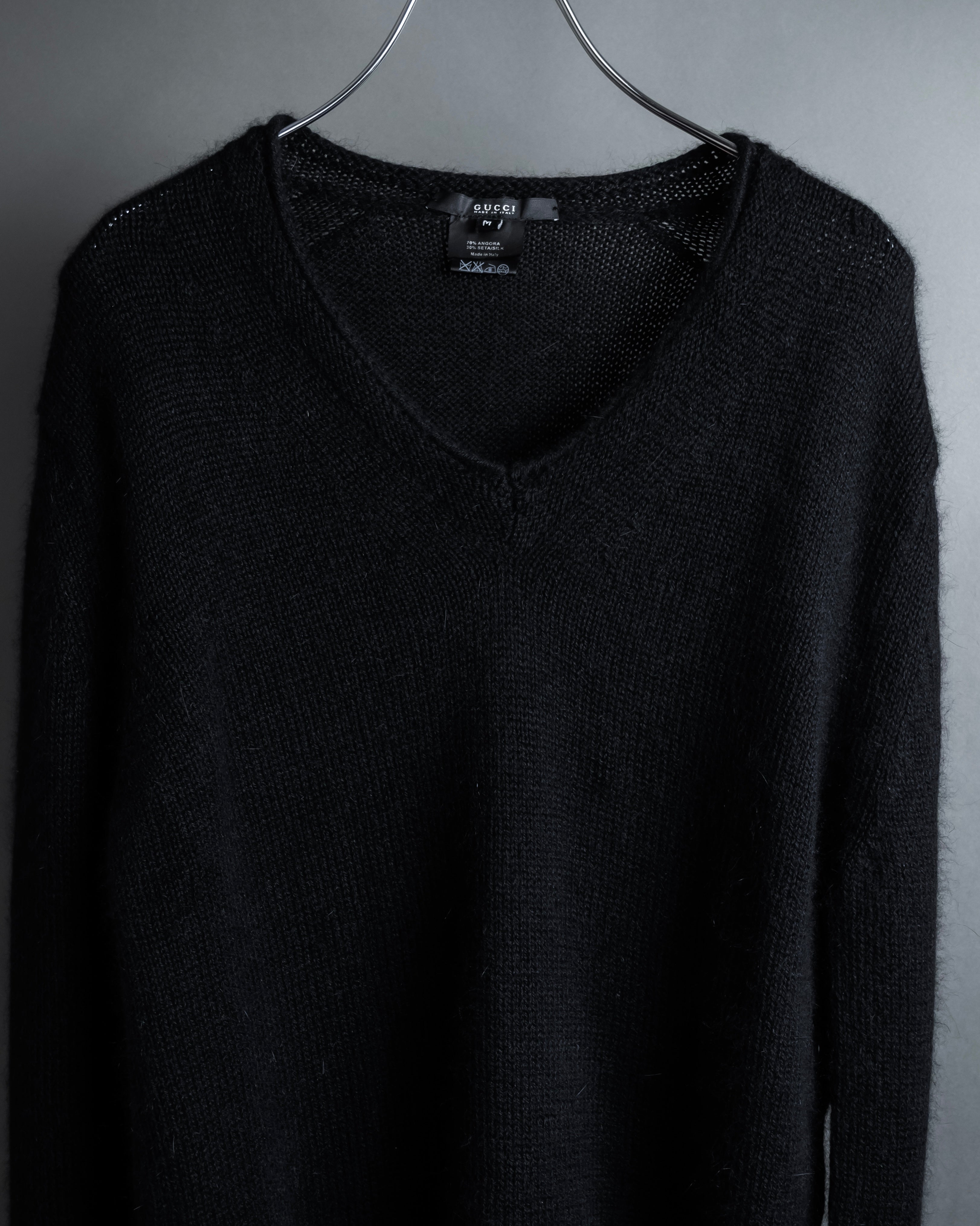 "GUCCI" Silky mix angora V-neck knit pullover