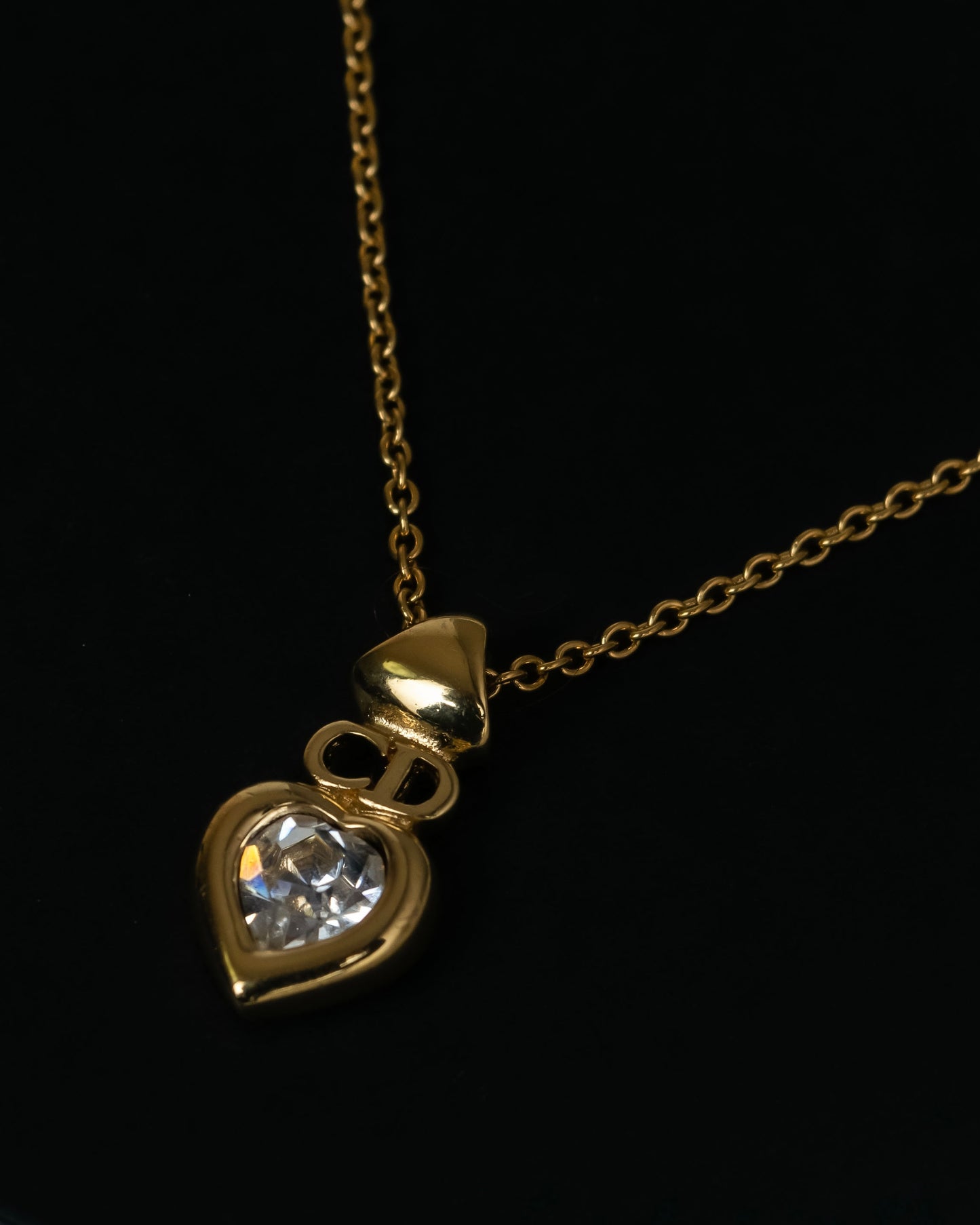 "Christian Dior" Heart motif zirconia gold pendant