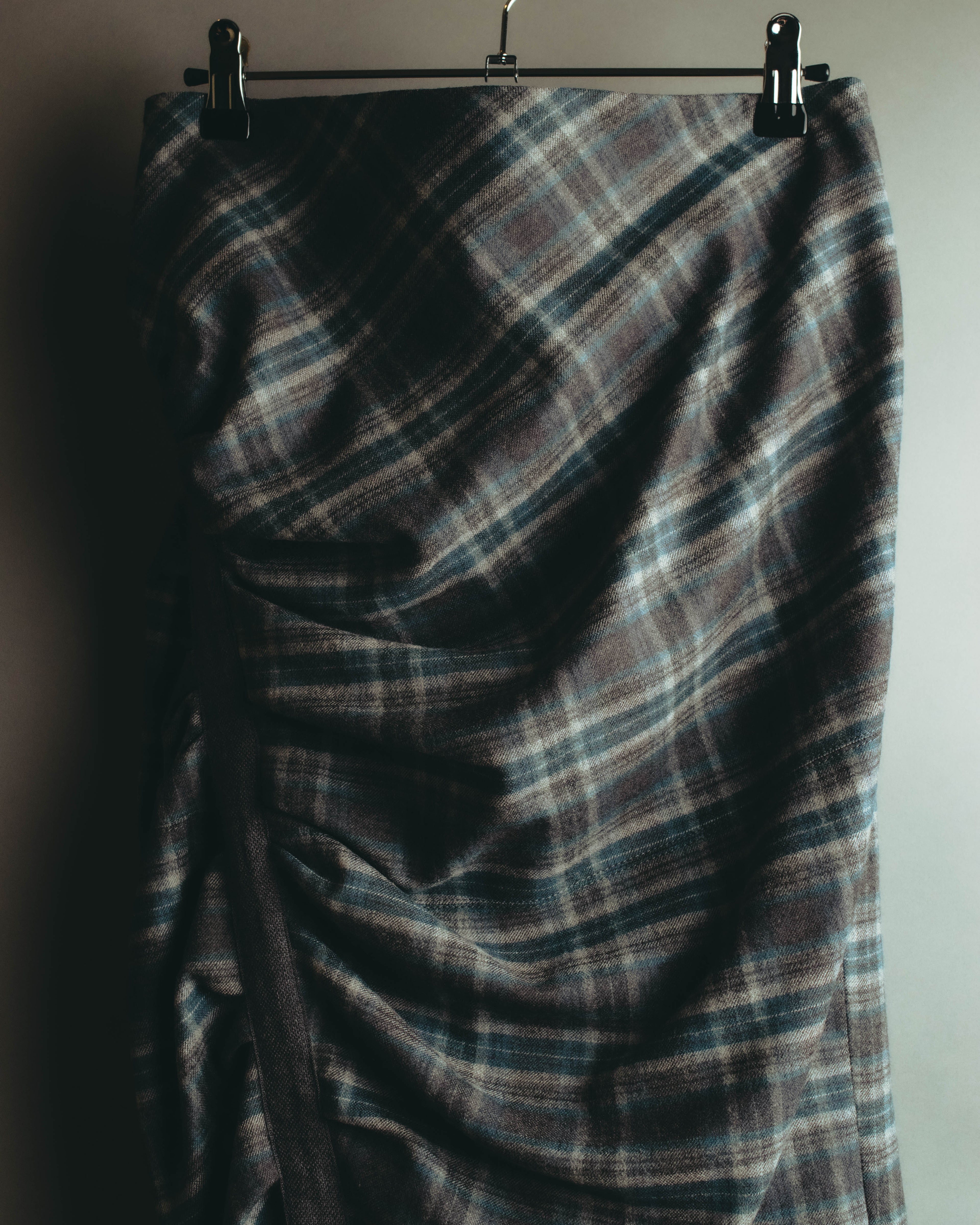 "BRUNELLO CUCINELLI" Late 90's-early 10's Soft wool plaid draped skirt