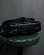 "YVES SAINT LAURENT" 80's-90's Wood toggle design pebbled leather bag