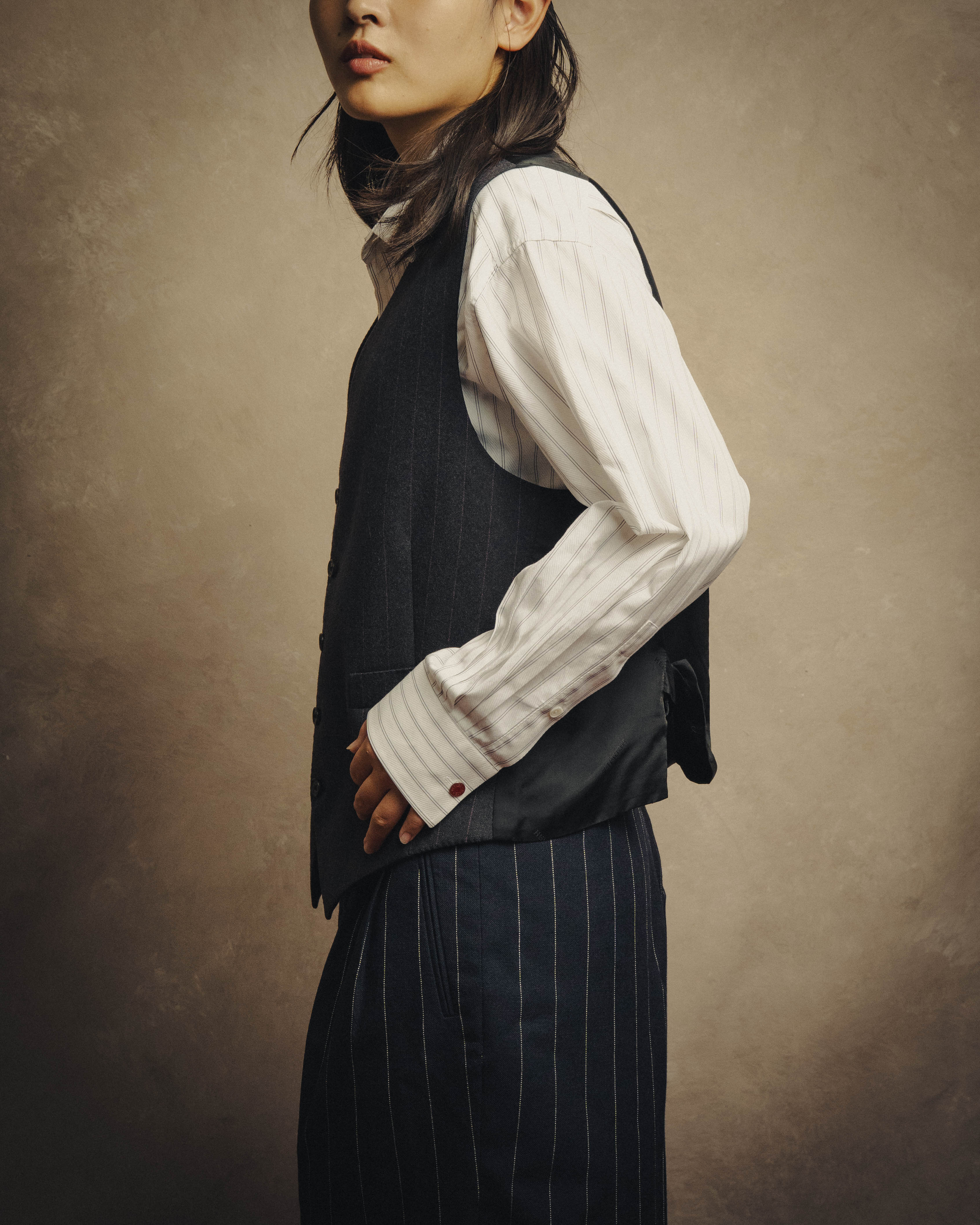 -SPECIAL- “HERMES” 2007-2009 Super 100s pinstripe tailored long gilet