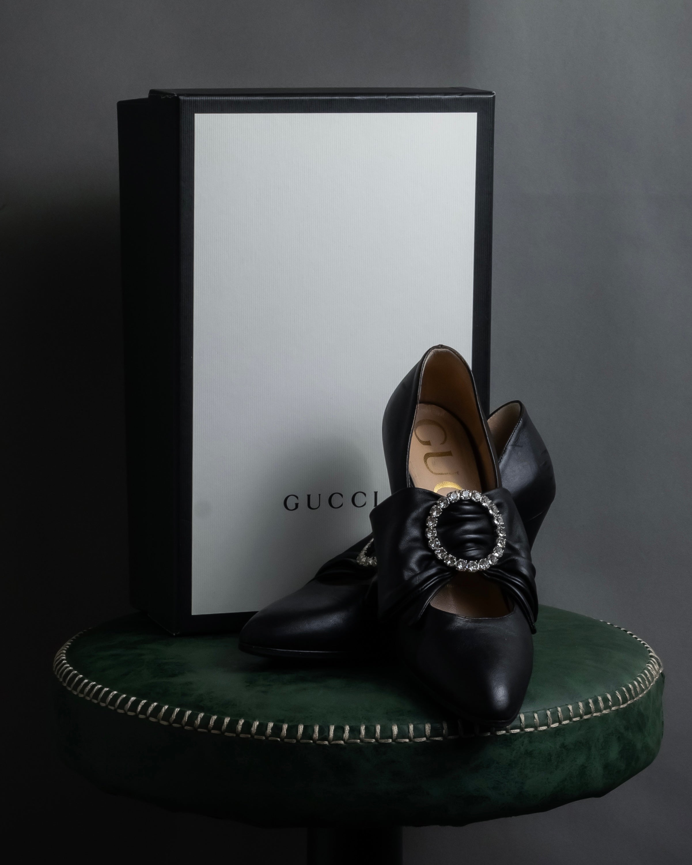 "GUCCI" Michele design ribbon crystal buckle pumps