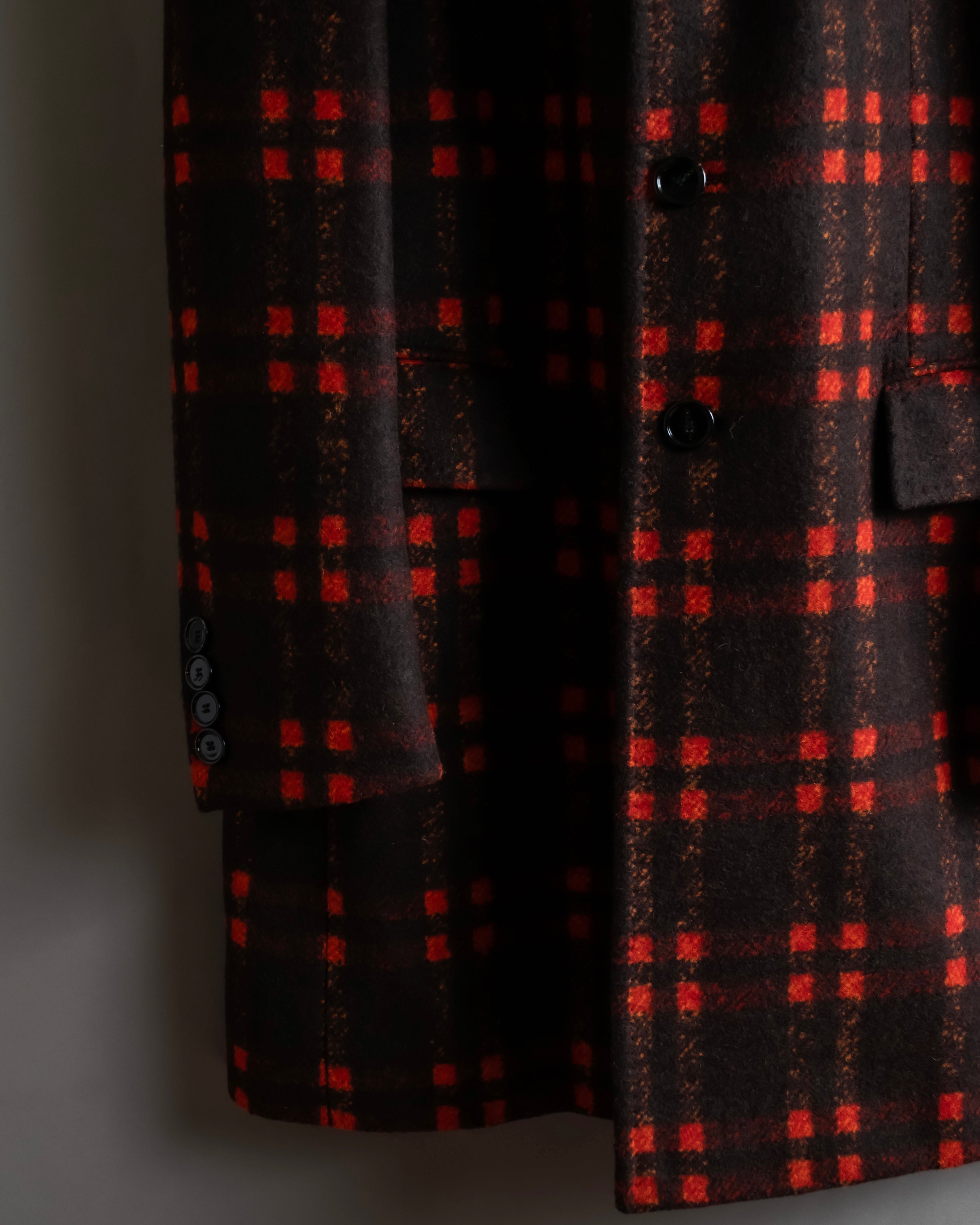 "HUGO BOSS" Plaid brushed wool tailored coat